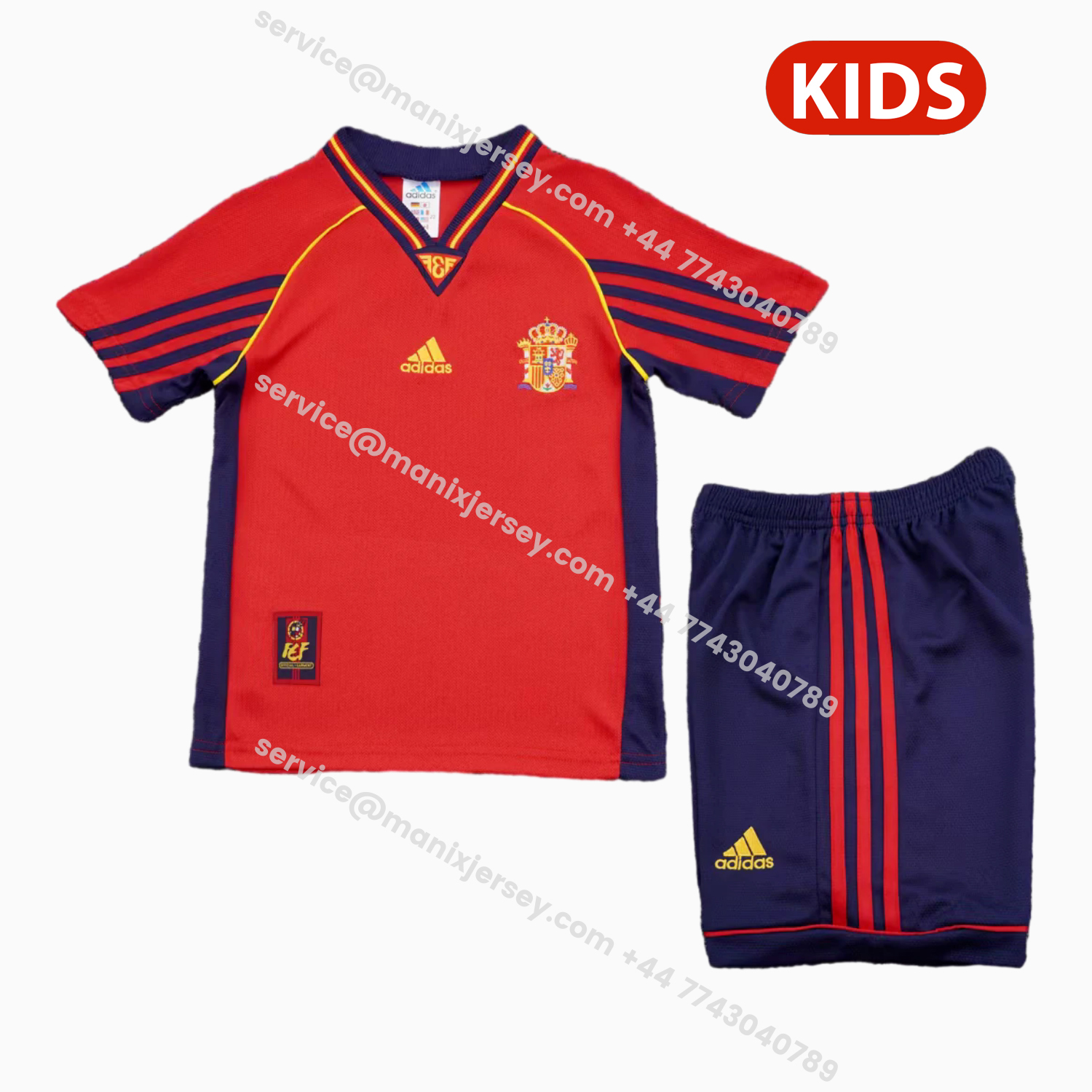 ManixJersey.com | Retro Spain 1998-99 Home Kids Kit -Customize Name, Number and Patch | Worldwide Shipping