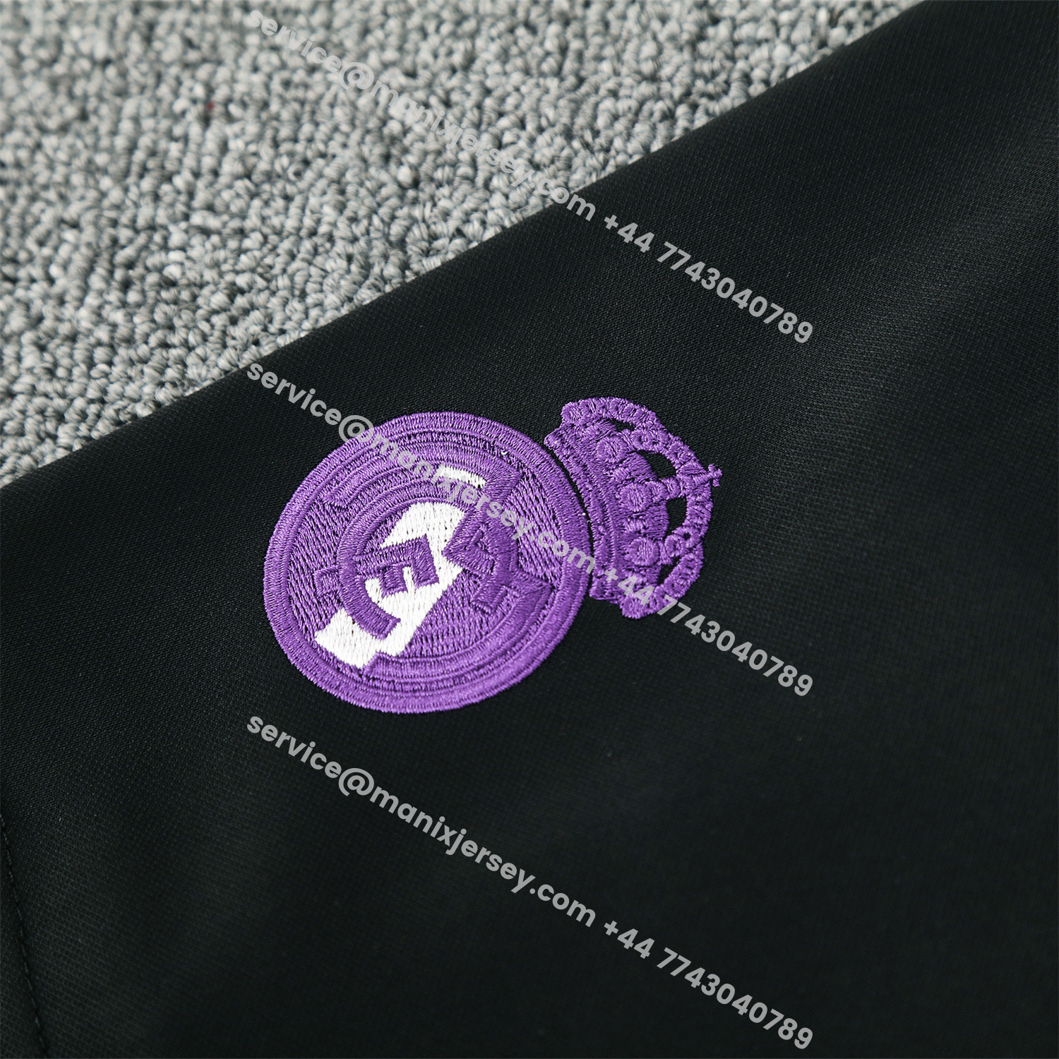 ManixJersey.com | Real Madrid 25-26 Short-Sleeve Training Set - Blue Edge White Top & Black Shorts -Customize Name, Number and Patch | Worldwide Shipping