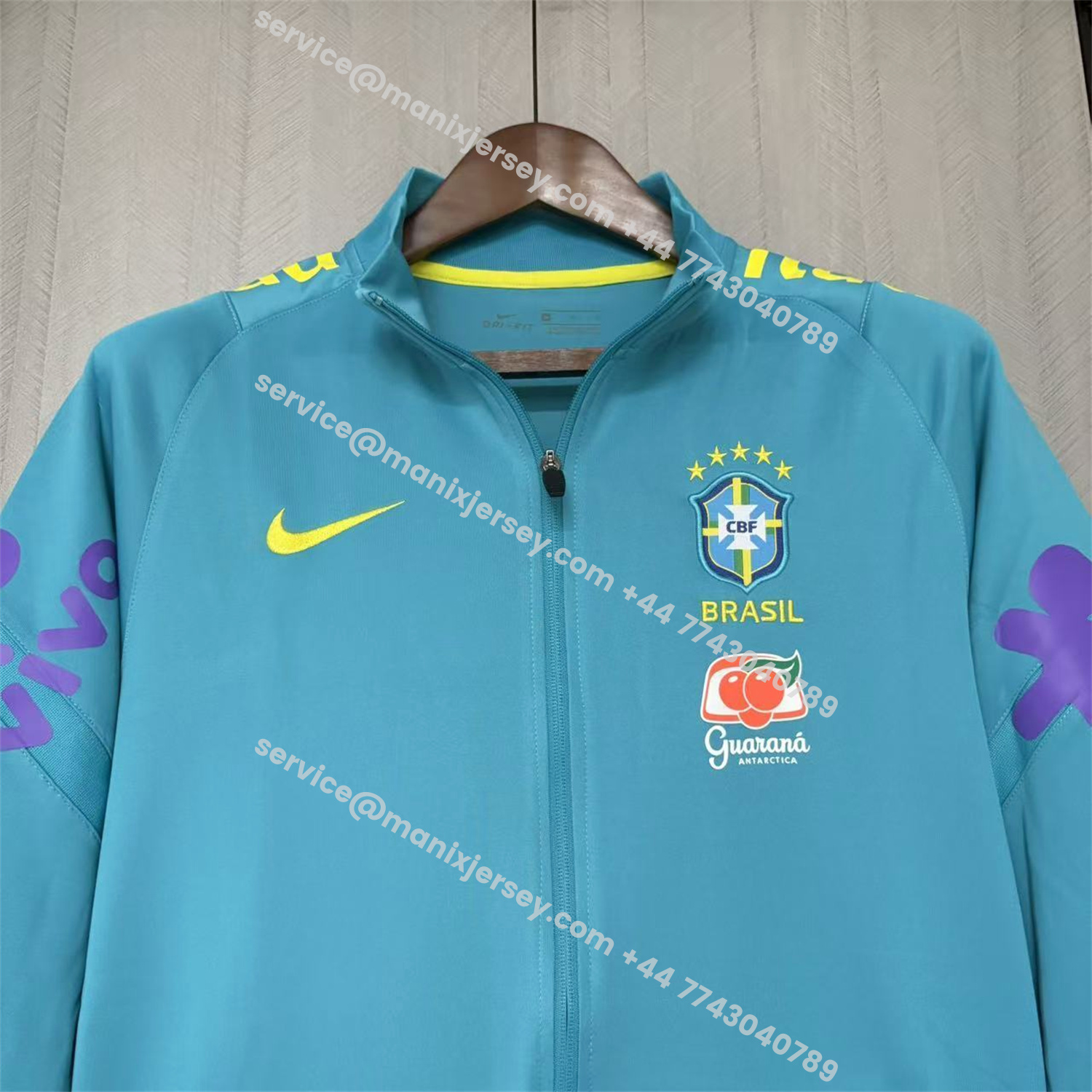 ManixJersey.com | Retro Brazil 2022 Pre-Match Cyan Unsponsored Windbreaker -Customize Name, Number and Patch | Worldwide Shipping