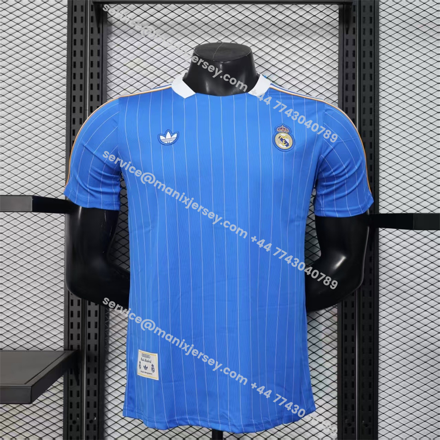 ManixJersey.com | Real Madrid 25-26 Trefoil White Lines Blue Travel Jersey - Player Version -Customize Name, Number and Patch | Worldwide Shipping