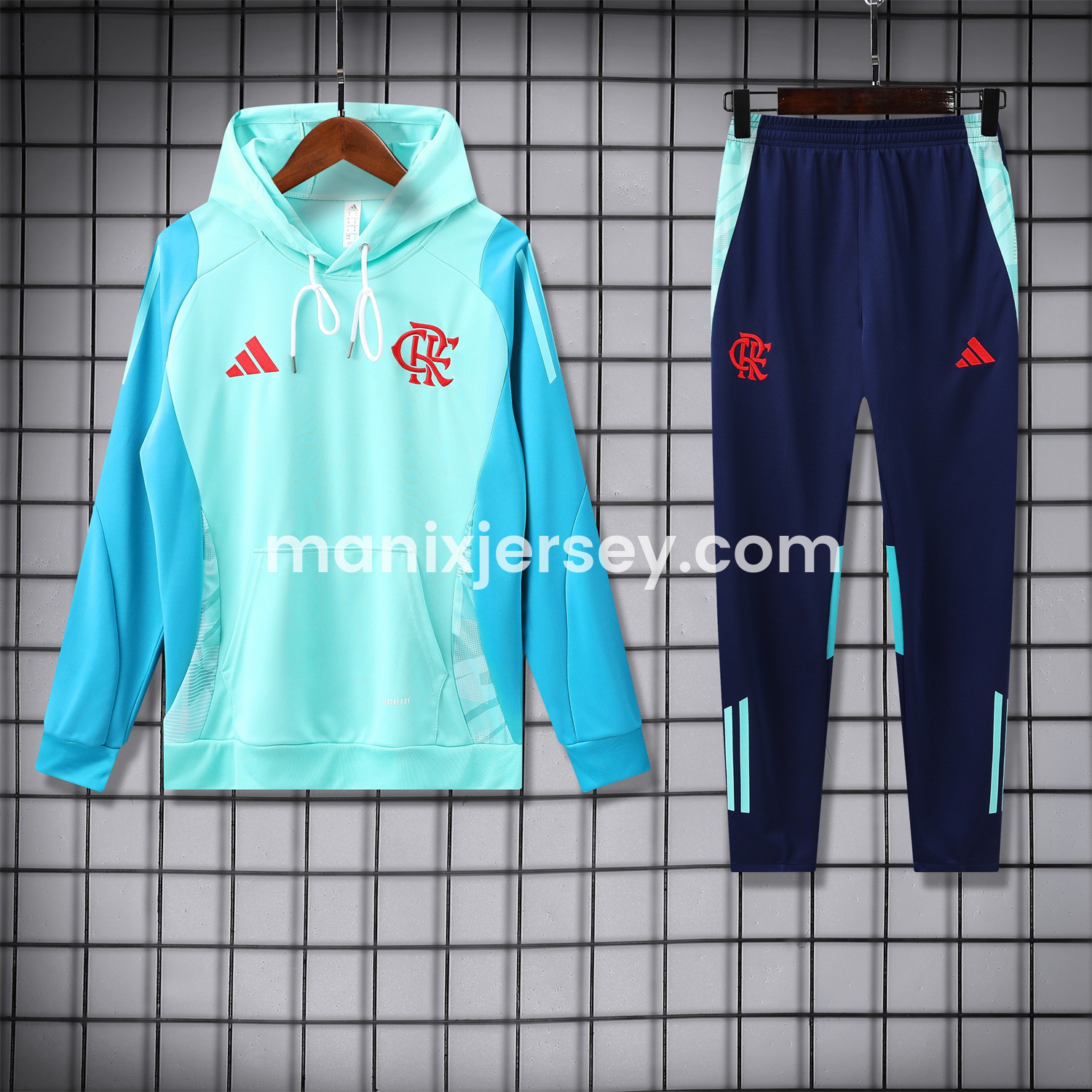 ManixJersey.com | Flamengo 25-26 Traning Hoodie Set - Light Blue With Royal Blue -Customize Name, Number and Patch | Worldwide Shipping