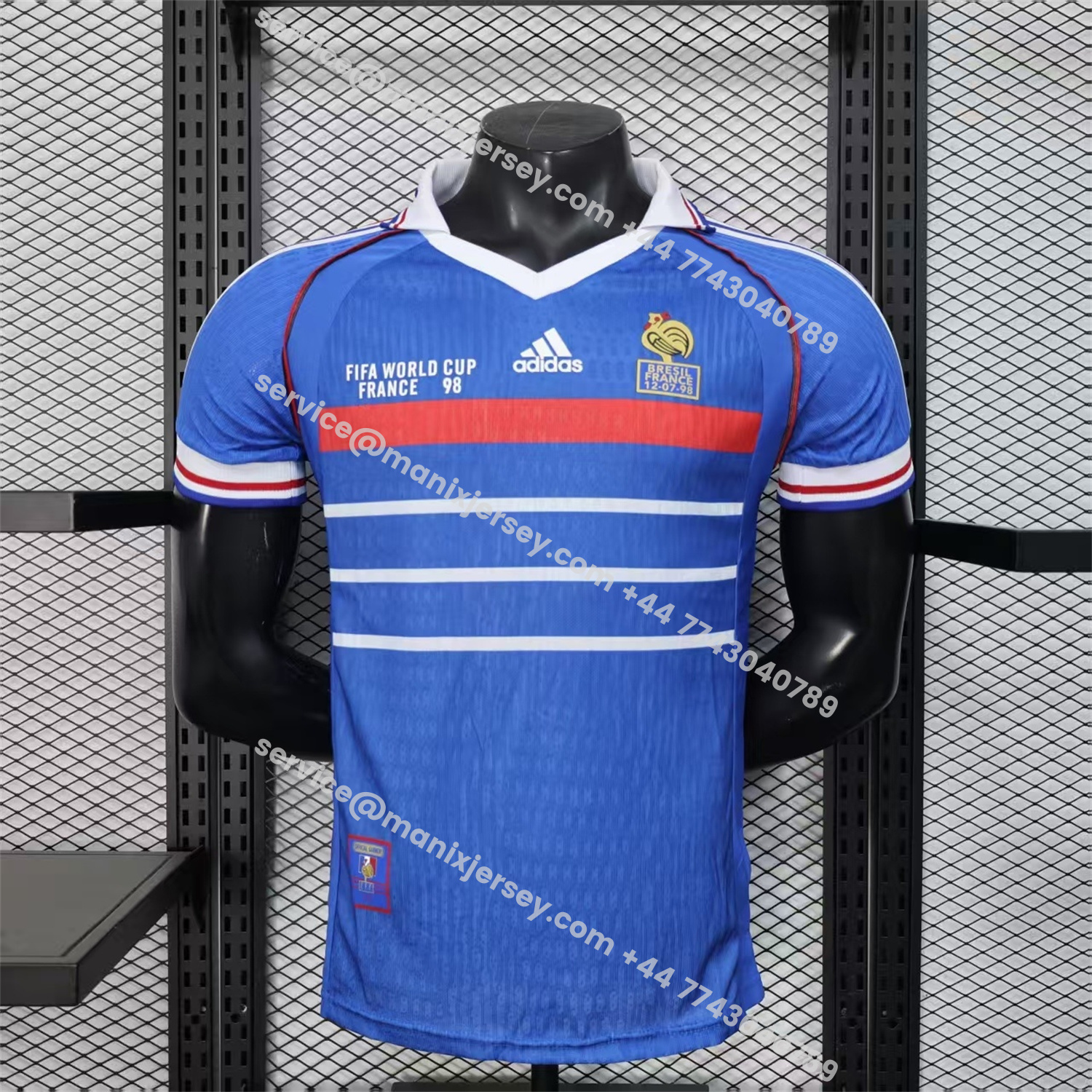ManixJersey.com | Retro France 1998 Home Blue Jersey - Player Version -Customize Name, Number and Patch | Worldwide Shipping