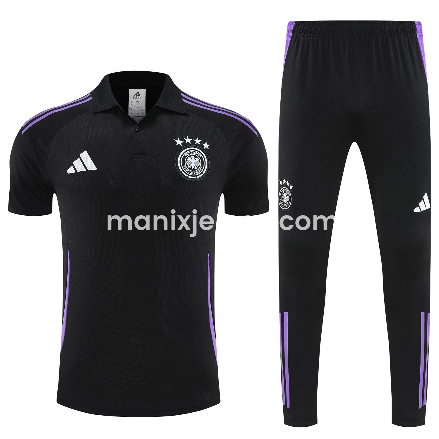ManixJersey.com | Germany 25-26 POLO Short-Sleeve Training Set - Black Top and Pants -Customize Name, Number and Patch | Worldwide Shipping