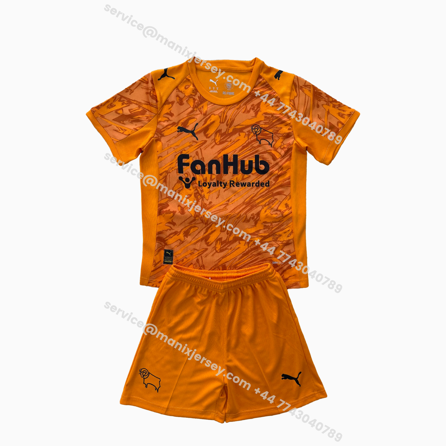 ManixJersey.com | Derby County 25-26 Orange Goalkeeper Kids Kit -Customize Name, Number and Patch | Worldwide Shipping