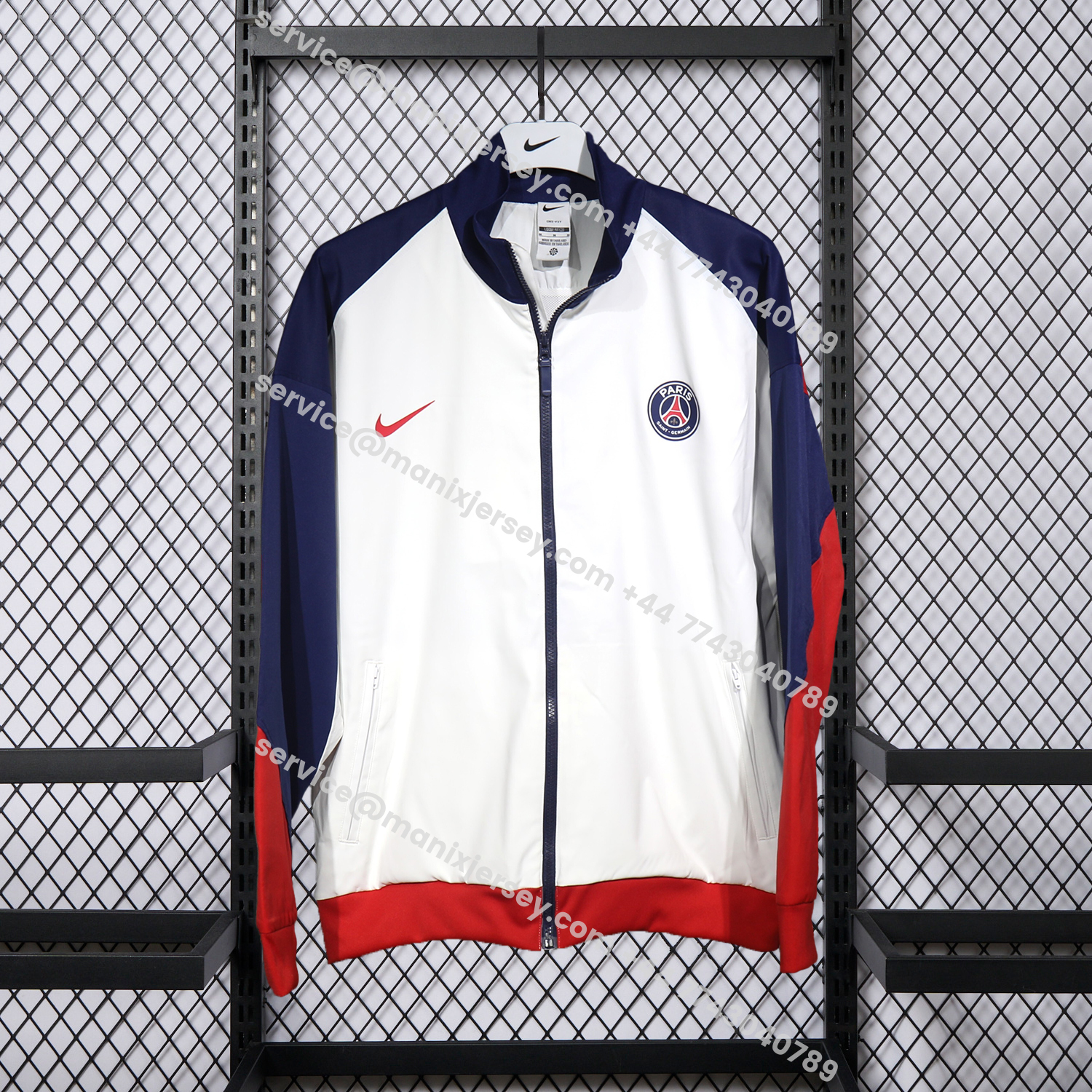 ManixJersey.com | Paris Saint-Germain PSG 25-26 Throwback Windbreaker Jacket - White -Customize Name, Number and Patch | Worldwide Shipping