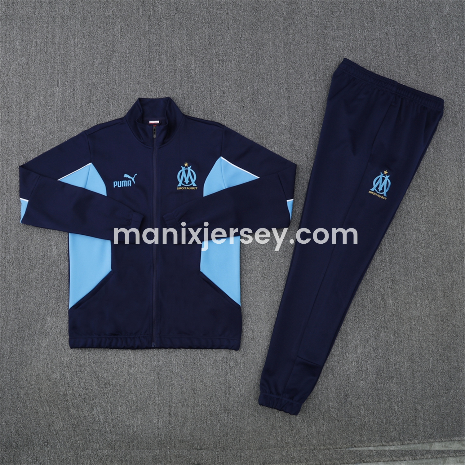 ManixJersey.com | Marseille 25-26 Jacket Training Tracksuit - Deep Blue Jackets & Pants -Customize Name, Number and Patch | Worldwide Shipping