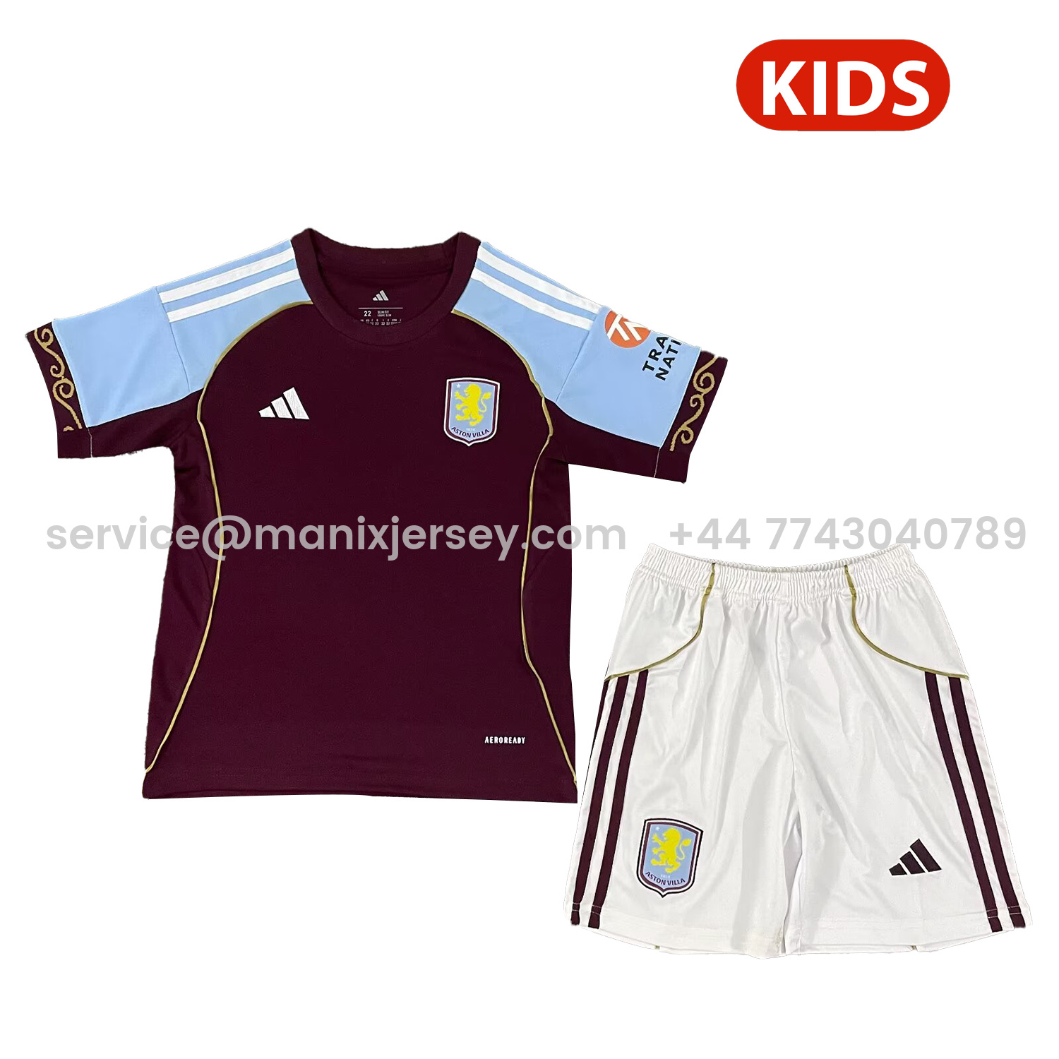ManixJersey.com | Aston Villa 25-26 Home Unsponsored Kids Kit -Customize Name, Number and Patch | Worldwide Shipping