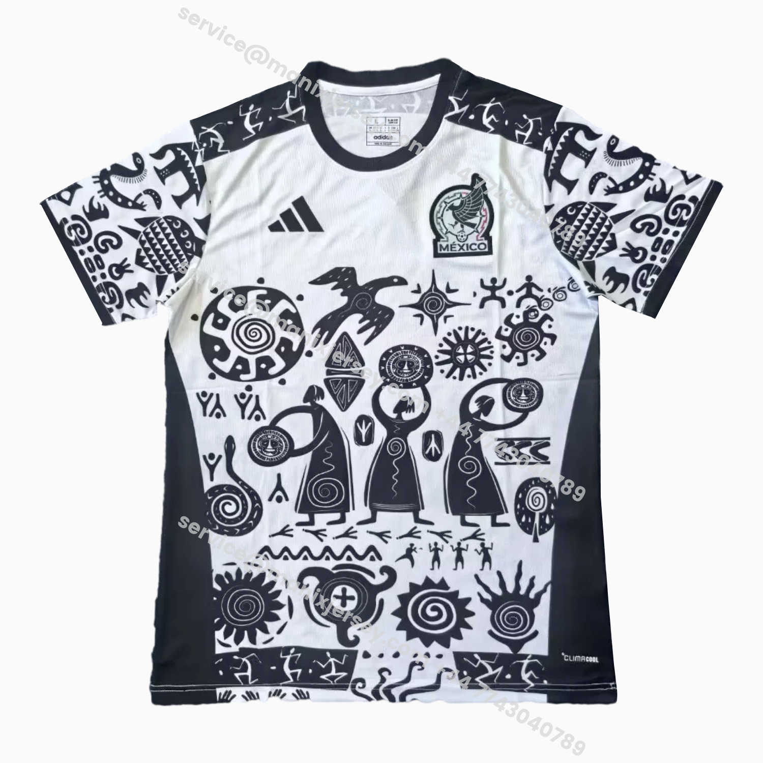 ManixJersey.com | Mexico 25-26 Mayan Cvilization Black And White Special Jersey - Fans Version -Customize Name, Number and Patch | Worldwide Shipping
