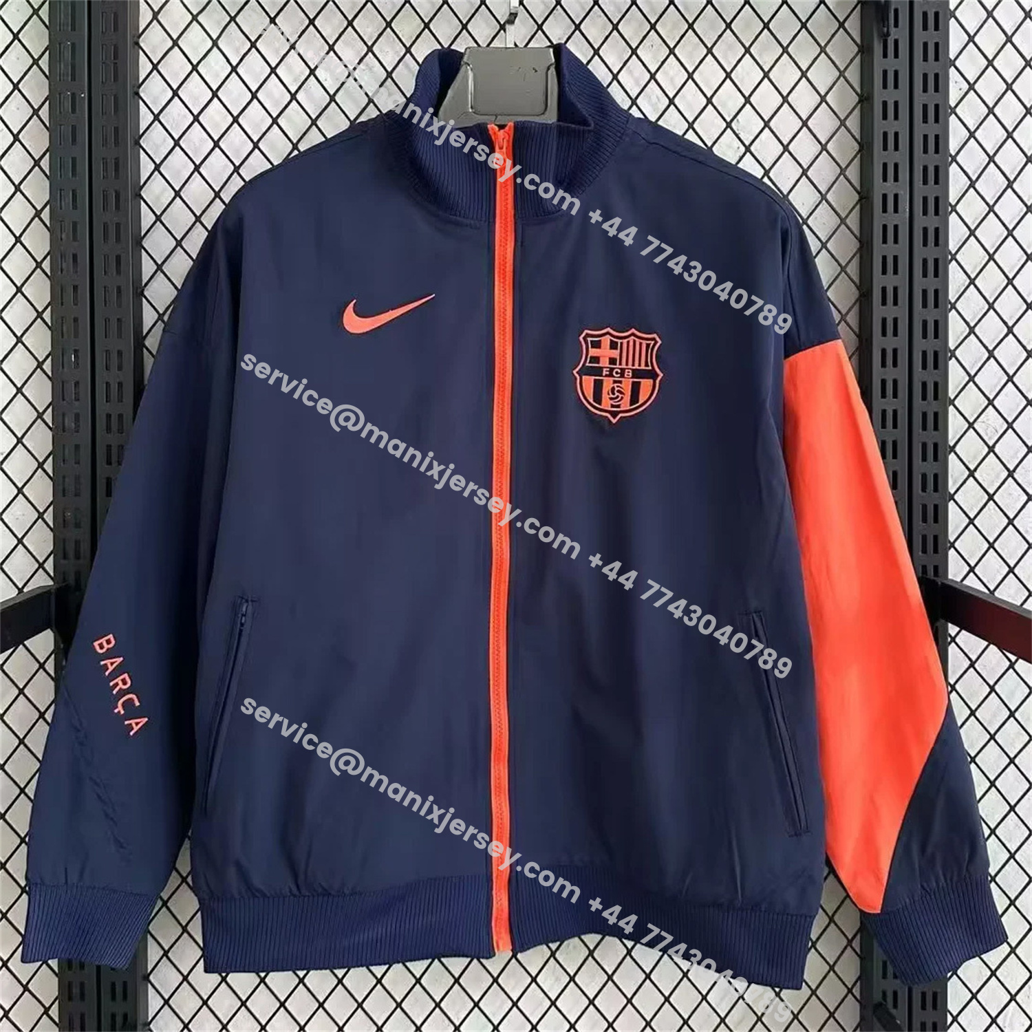 ManixJersey.com | Barcelona 25-26 Windbreaker Jacket - Dark Blue And Orange -Customize Name, Number and Patch | Worldwide Shipping