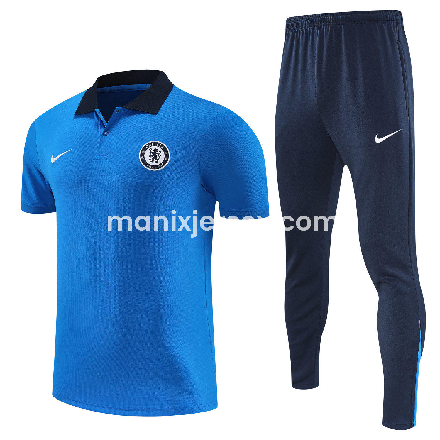 ManixJersey.com | C.H.E.L.S.E.A 25-26 POLO Short-Sleeve Training Set - Blue Top and Deep Blue Pants -Customize Name, Number and Patch | Worldwide Shipping