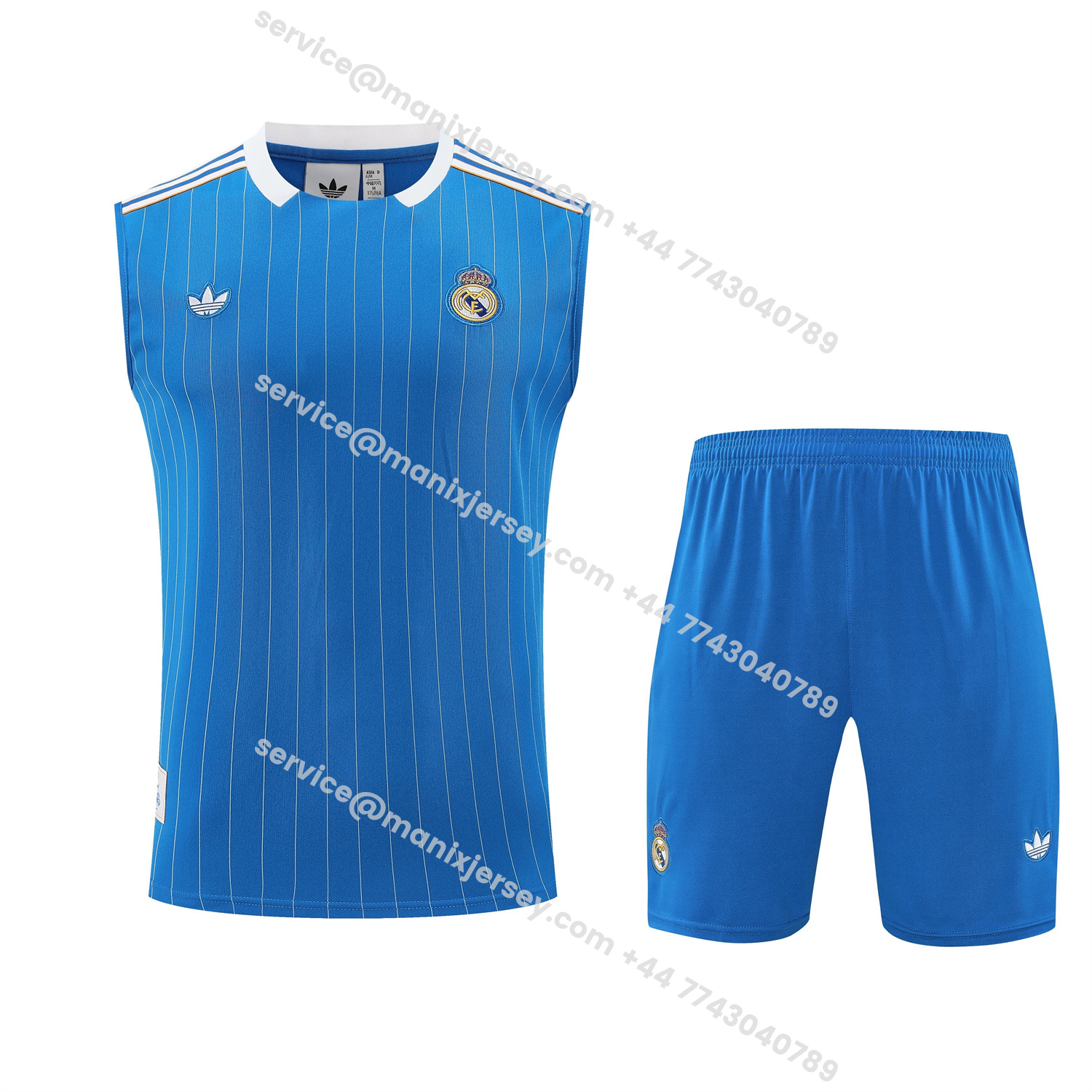 ManixJersey.com | Real Madrid 25-26 Vest Training Set - Blue Vest & Blue Shorts -Customize Name, Number and Patch | Worldwide Shipping