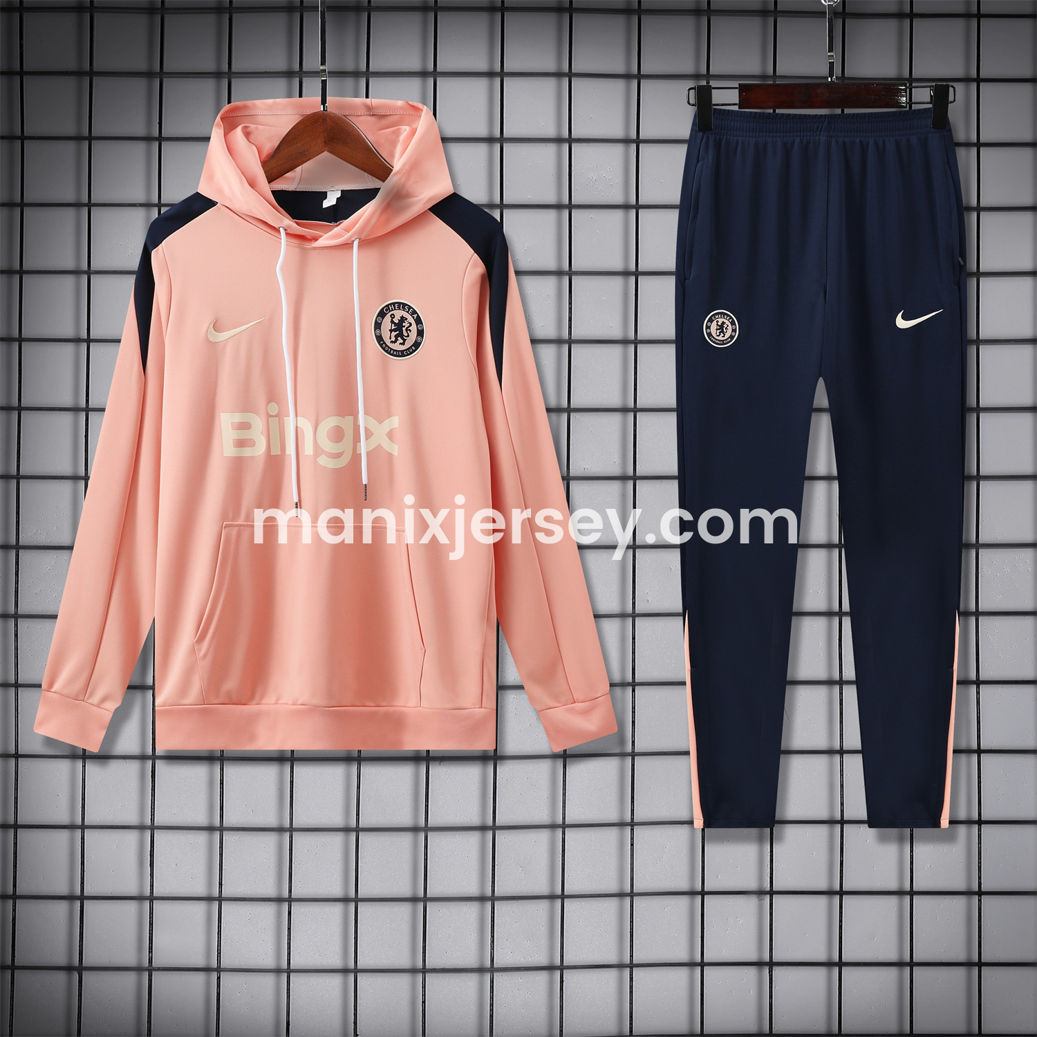ManixJersey.com | C.H.E.L.S.E.A 25-26 Traning Hoodie Set - Pink With Royal Blue -Customize Name, Number and Patch | Worldwide Shipping