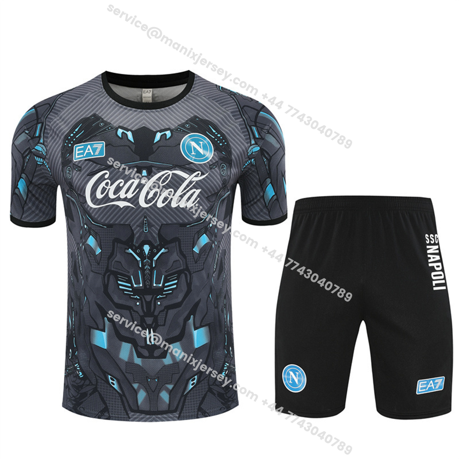 ManixJersey.com | Napoli 25-26 Short-Sleeve Training Set - Gray Mecha Top & Black Shorts -Customize Name, Number and Patch | Worldwide Shipping