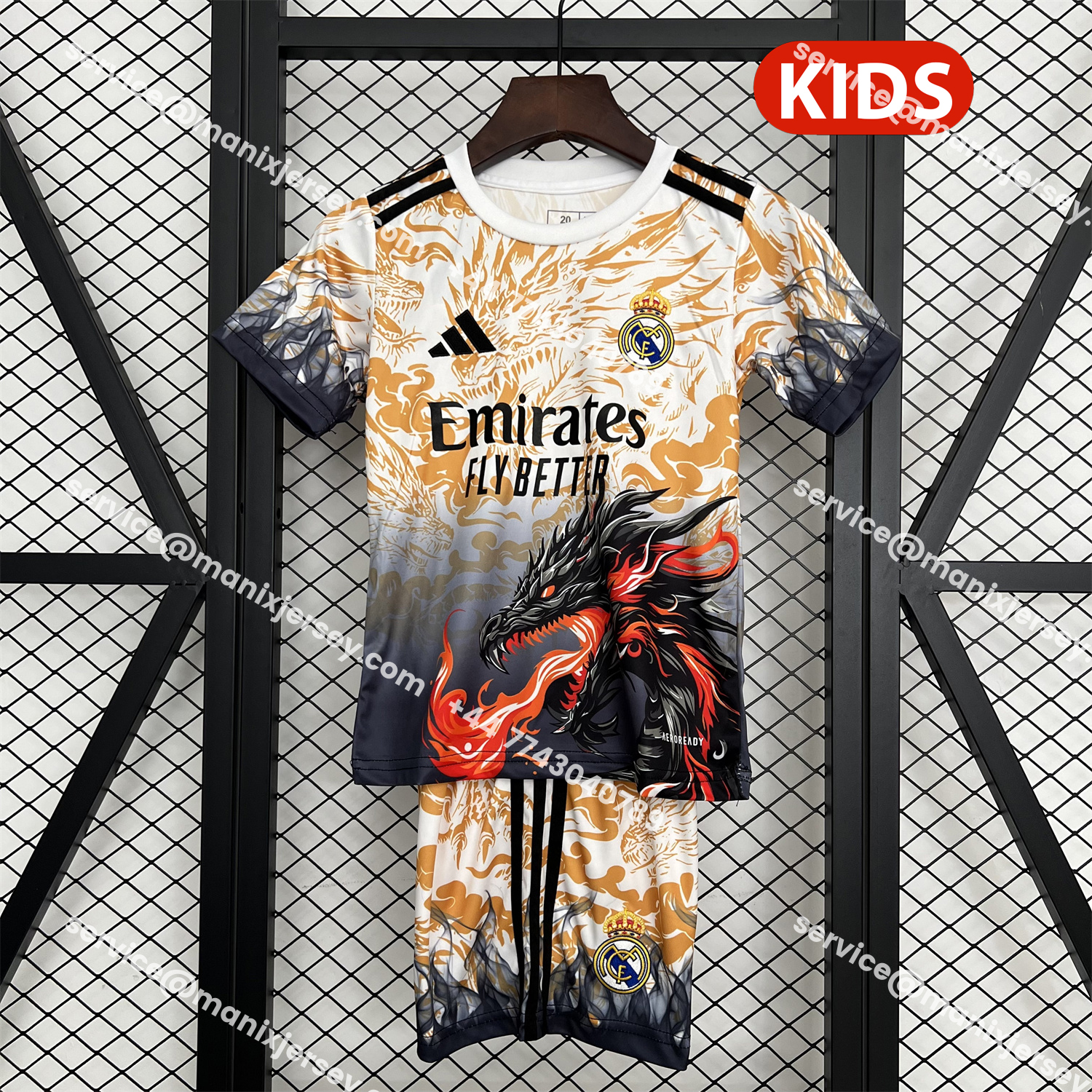 ManixJersey.com | Real Madrid 25-26 Orange And Black Dragon Special Kids Kit -Customize Name, Number and Patch | Worldwide Shipping