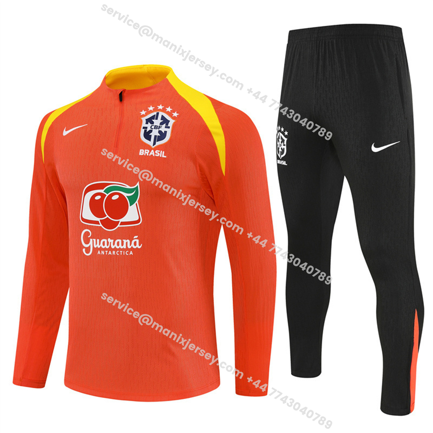 ManixJersey.com | Brazil 25-26 Long Sleeve Training Set - Player Version - Orange Top and Black Pants -Customize Name, Number and Patch | Worldwide Shipping
