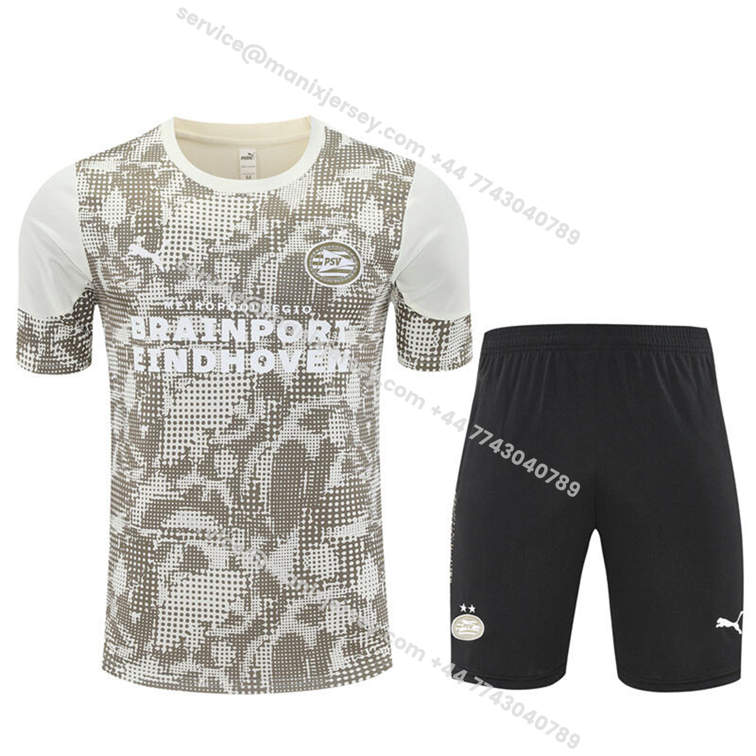 ManixJersey.com | PSV Eindhoven 25-26 Kids Short-Sleeve Training Set - Khaki Top & Black Shorts -Customize Name, Number and Patch | Worldwide Shipping