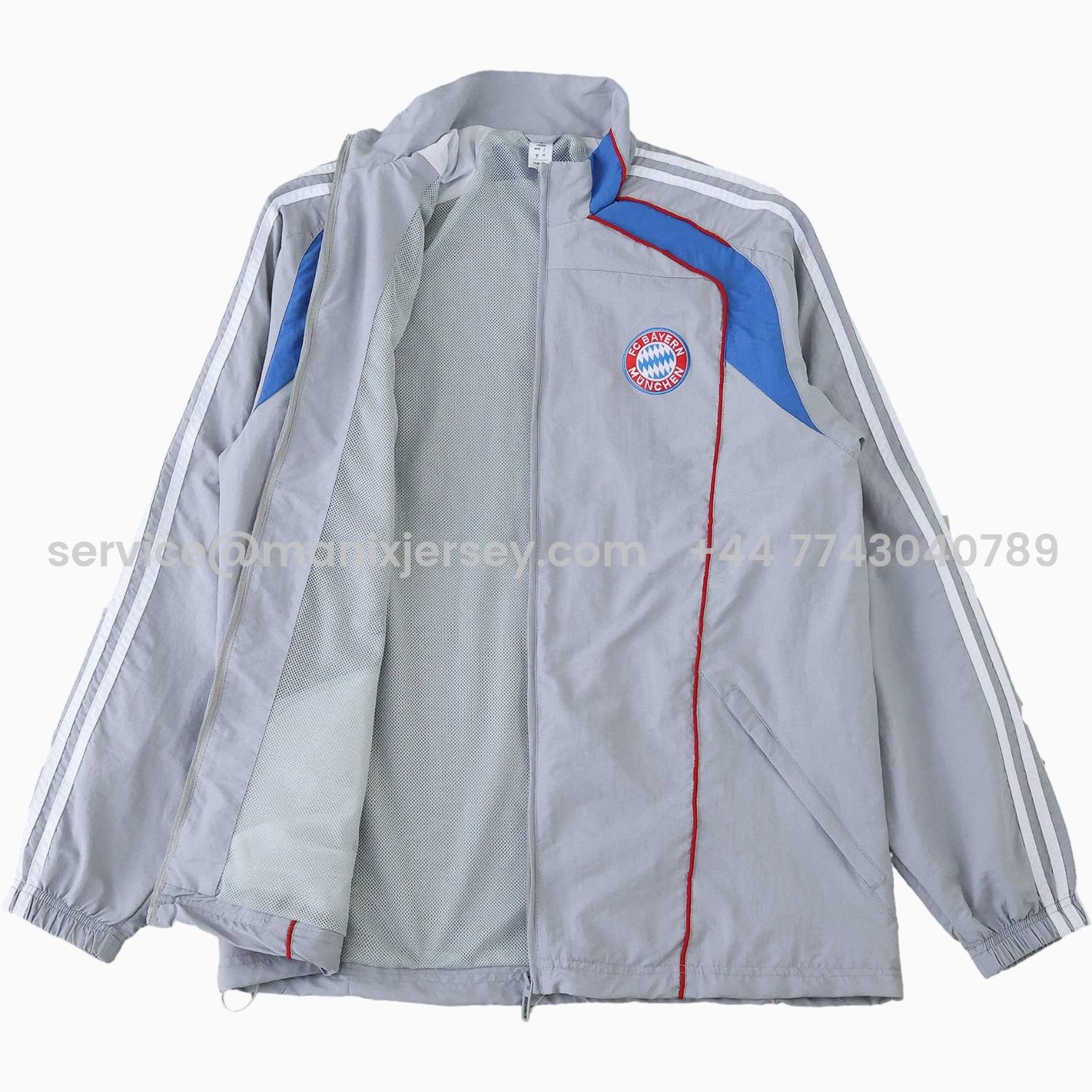 ManixJersey.com | Bayern Munich 25-26 Grey Throwback Windbreaker Jacket - Grey -Customize Name, Number and Patch | Worldwide Shipping
