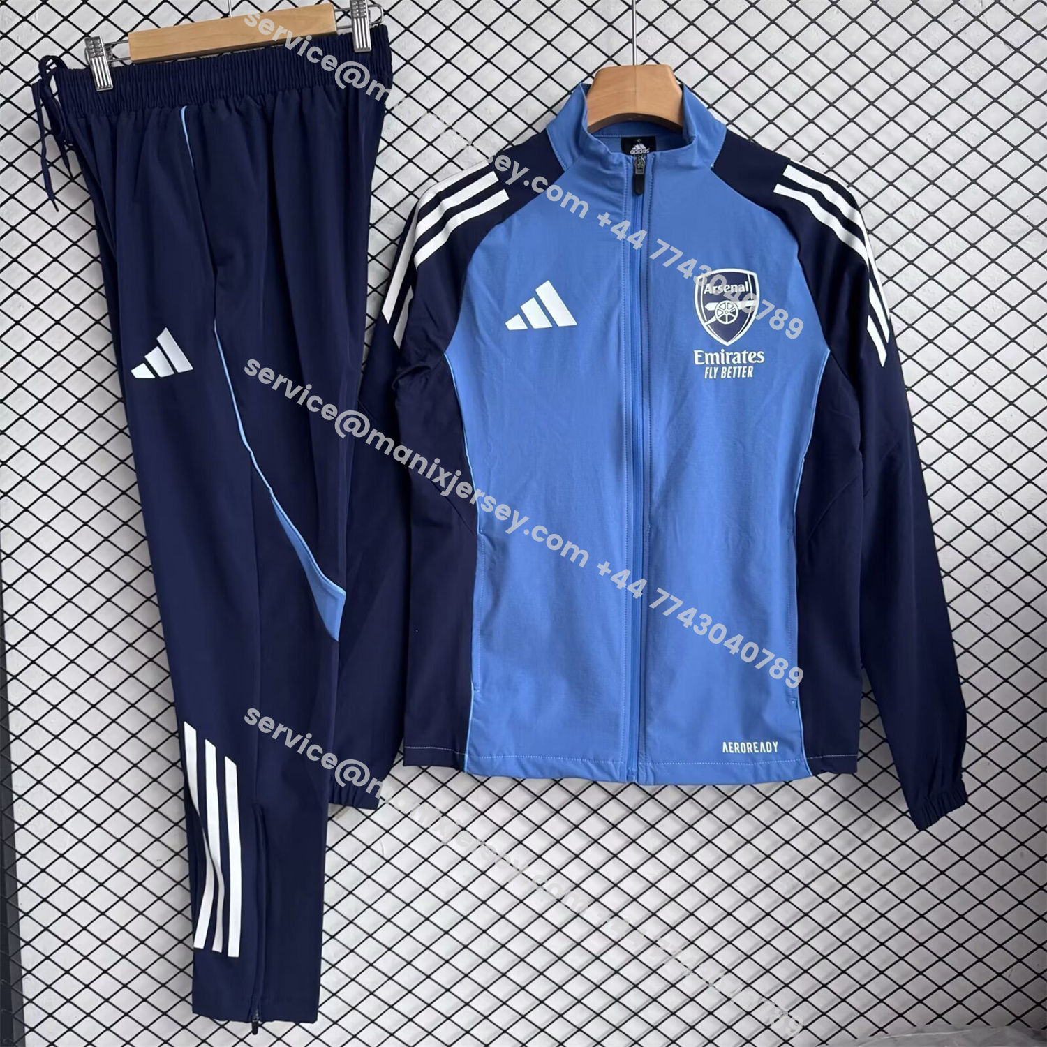 ManixJersey.com | Arsenal 25-26 Windbreaker Training Set - Blue Top and Black Pants -Customize Name, Number and Patch | Worldwide Shipping