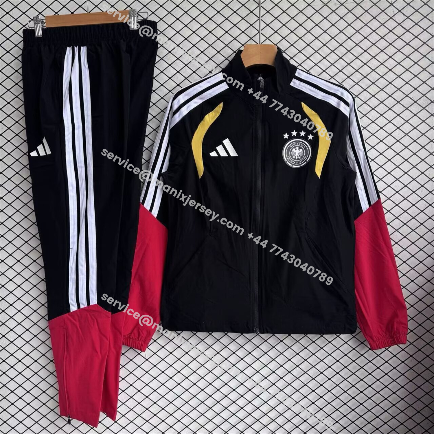 ManixJersey.com | Germany 2026 Windbreaker Training Set - Black Red Top and Pants -Customize Name, Number and Patch | Worldwide Shipping