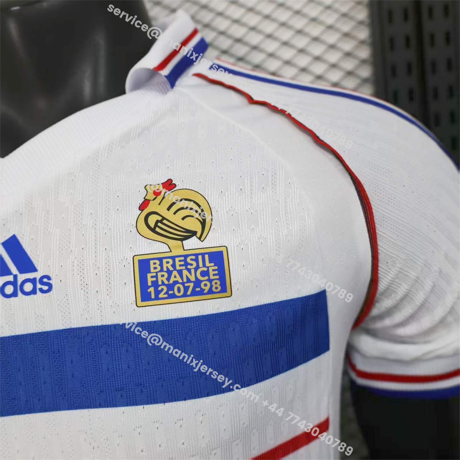 ManixJersey.com | Retro France 1998 Away White Jersey - Player Version -Customize Name, Number and Patch | Worldwide Shipping