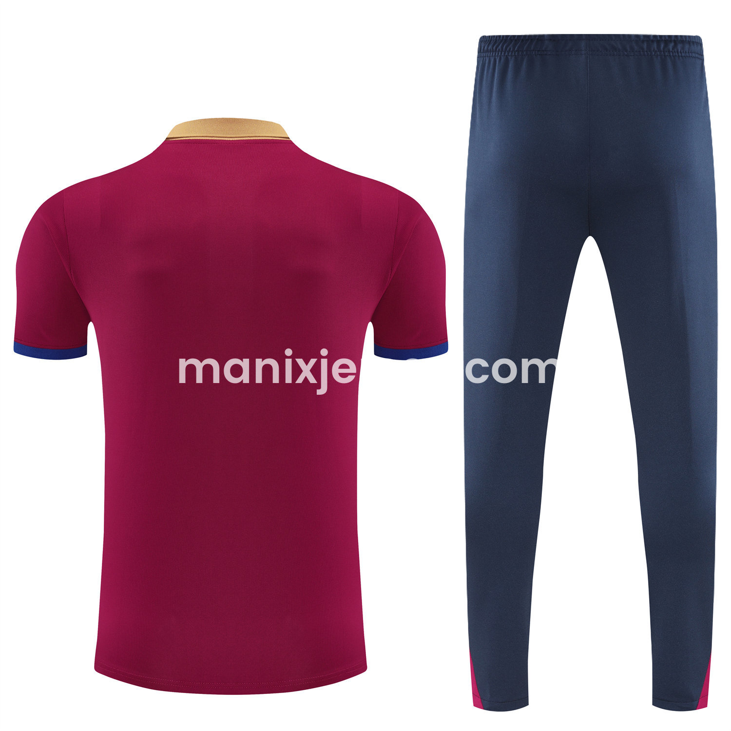 ManixJersey.com | Barcelona 25-26 POLO Short-Sleeve Training Set - Deep Red Top and Black Pants -Customize Name, Number and Patch | Worldwide Shipping