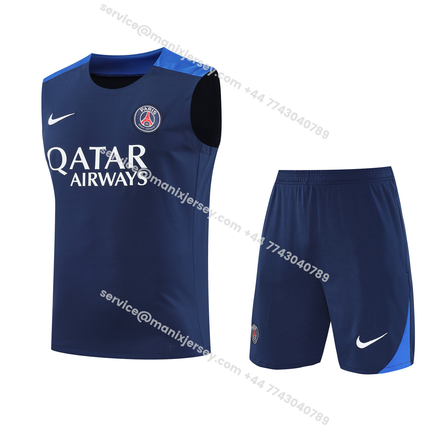 ManixJersey.com | Paris Saint-Germain PSG 25-26 Vest Training Set - Royal Blue Vest & Royal Blue Shorts -Customize Name, Number and Patch | Worldwide Shipping