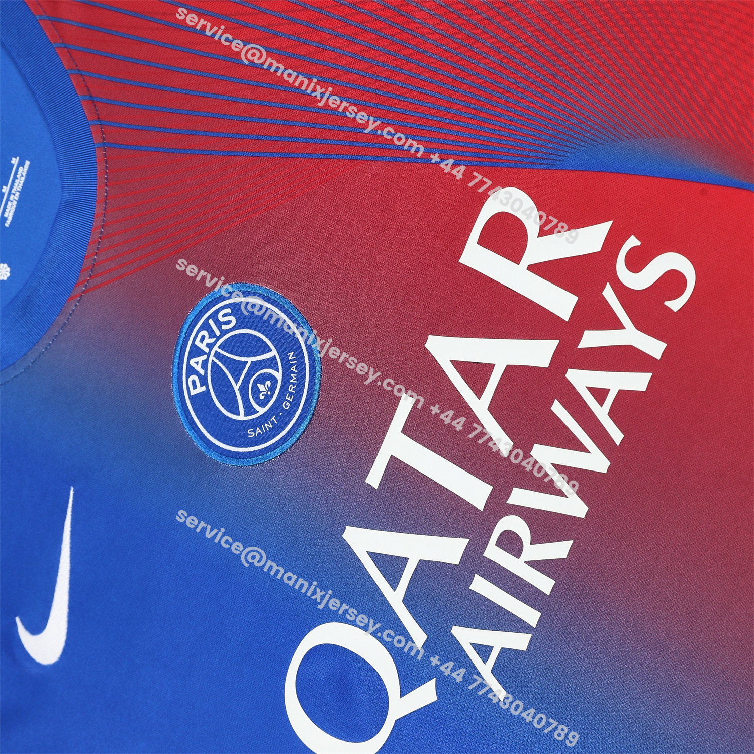 ManixJersey.com | Paris Saint-Germain PSG 25-26 Short-Sleeve Training Set - Red And Blue Lines Top & Blue Shorts -Customize Name, Number and Patch | Worldwide Shipping