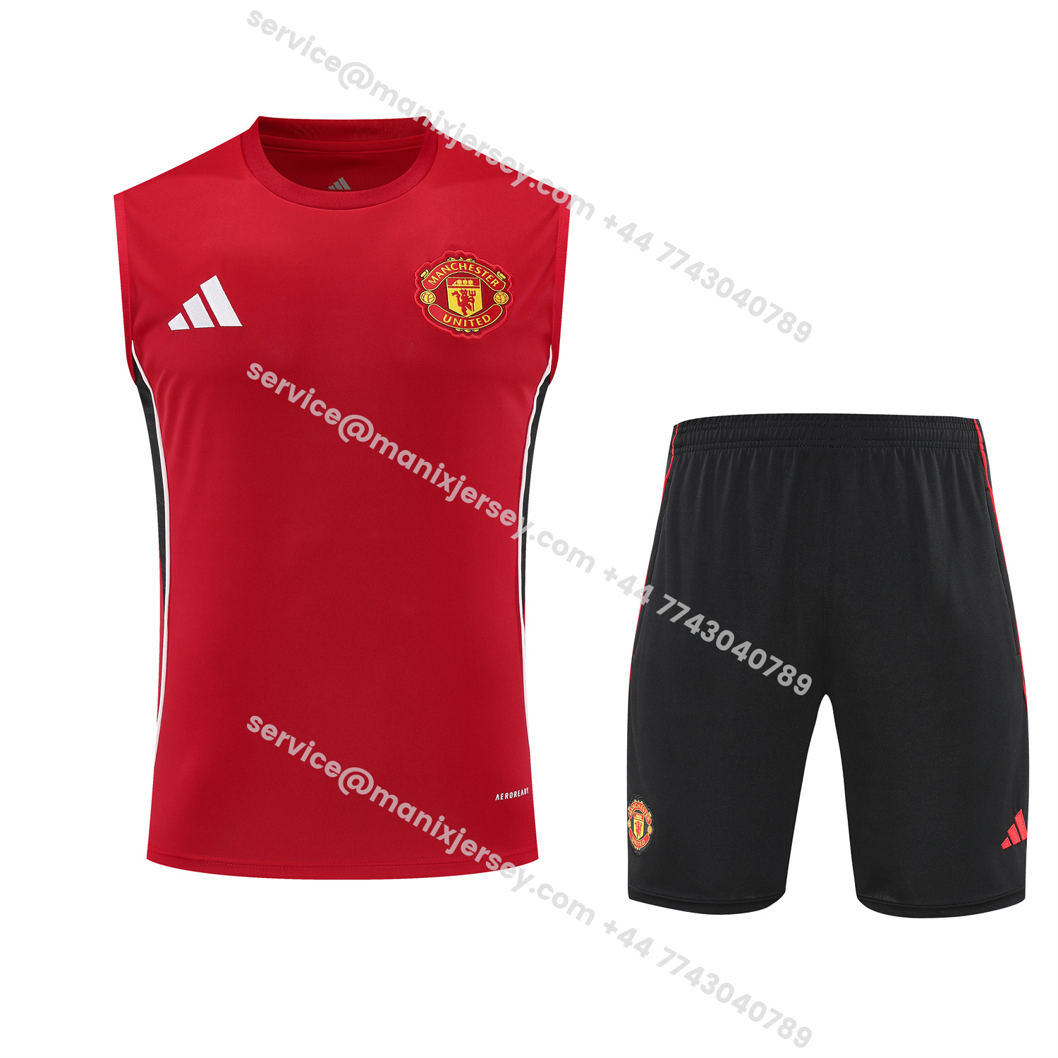 ManixJersey.com | Manchester United 25-26 Vest Training Set - Pure Red Vest & Black Shorts -Customize Name, Number and Patch | Worldwide Shipping