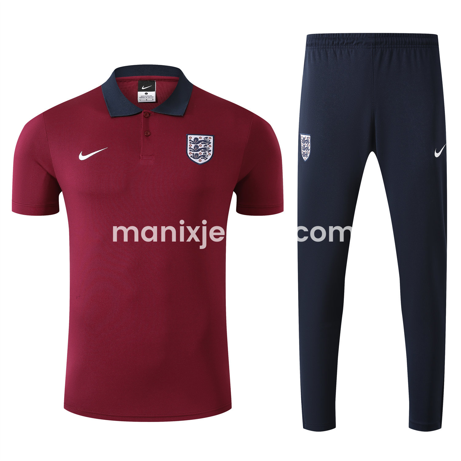 ManixJersey.com | England 25-26 POLO Short-Sleeve Training Set - Red Top and Deep Blue Pants -Customize Name, Number and Patch | Worldwide Shipping