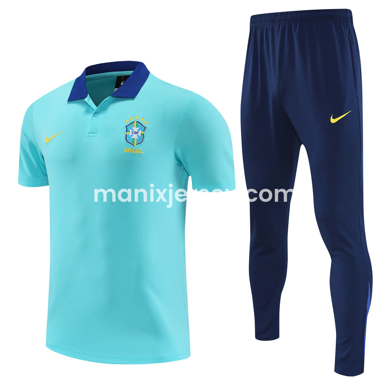 ManixJersey.com | Brazil 25-26 POLO Short-Sleeve Training Set - Blue Top and Deep Blue Pants -Customize Name, Number and Patch | Worldwide Shipping