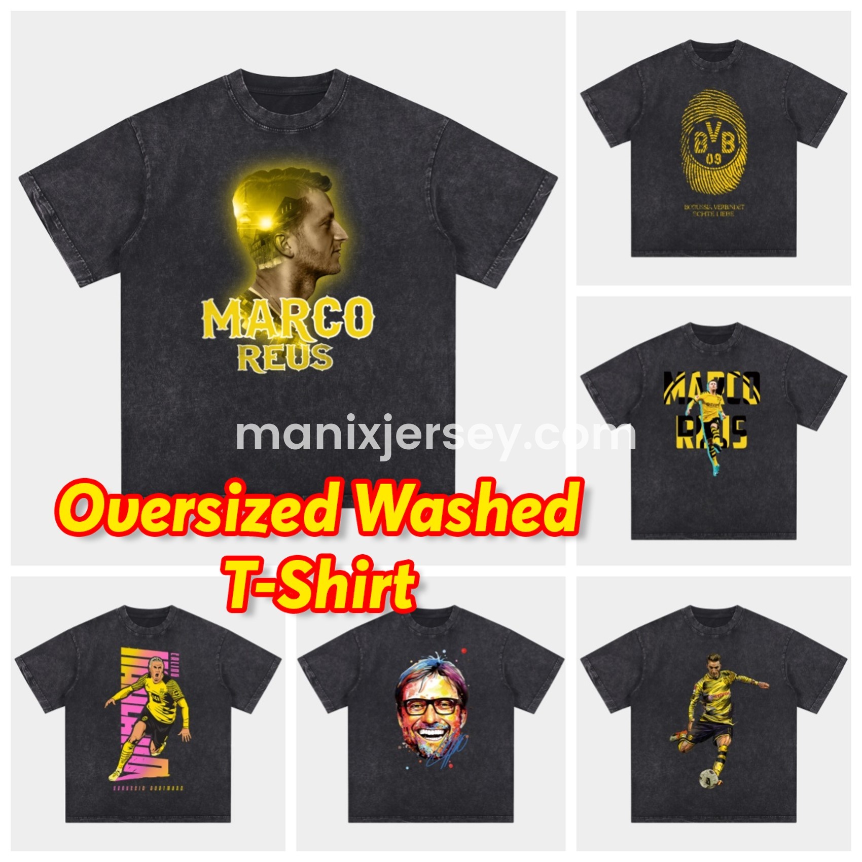 ManixJersey.com | Dortmund Oversized Washed T-Shirt -Customize Name, Number and Patch | Worldwide Shipping