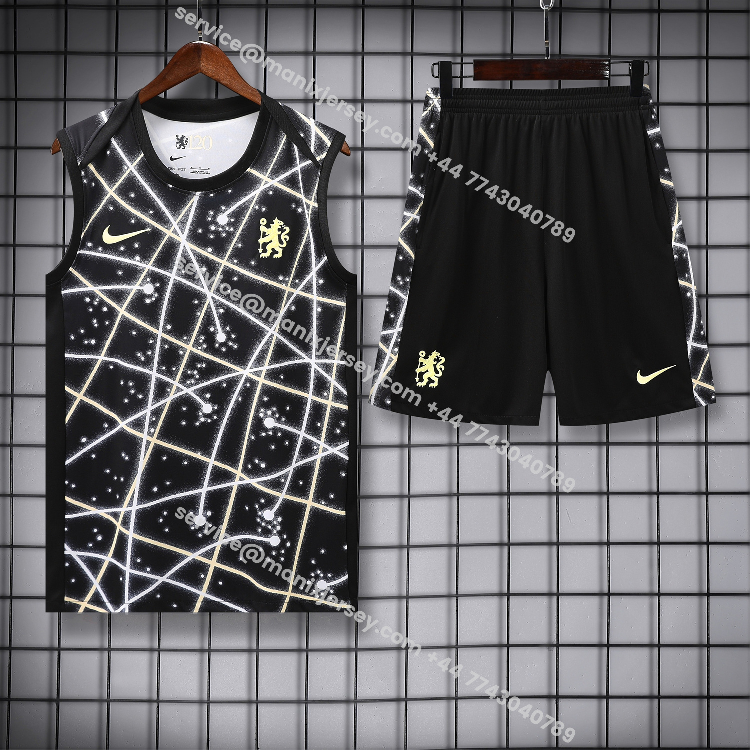 ManixJersey.com | C.H.E.L.S.E.A 25-26 Kids Vest Training Set - Yellow Fluorescent Rays Black Vest & Black Shorts -Customize Name, Number and Patch | Worldwide Shipping