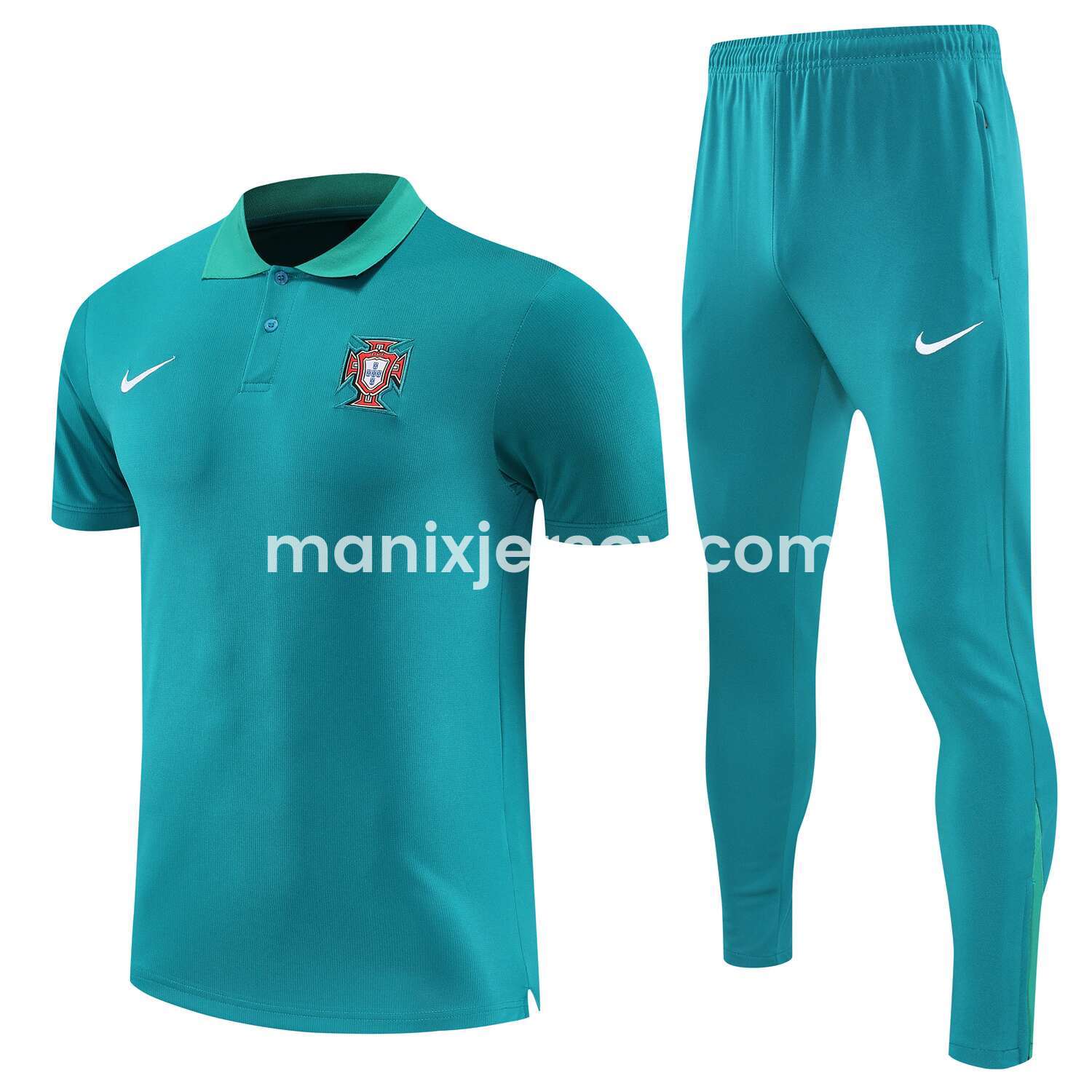 ManixJersey.com | Portugal 25-26 POLO Short-Sleeve Training Set - Blue Green Top and Pants -Customize Name, Number and Patch | Worldwide Shipping