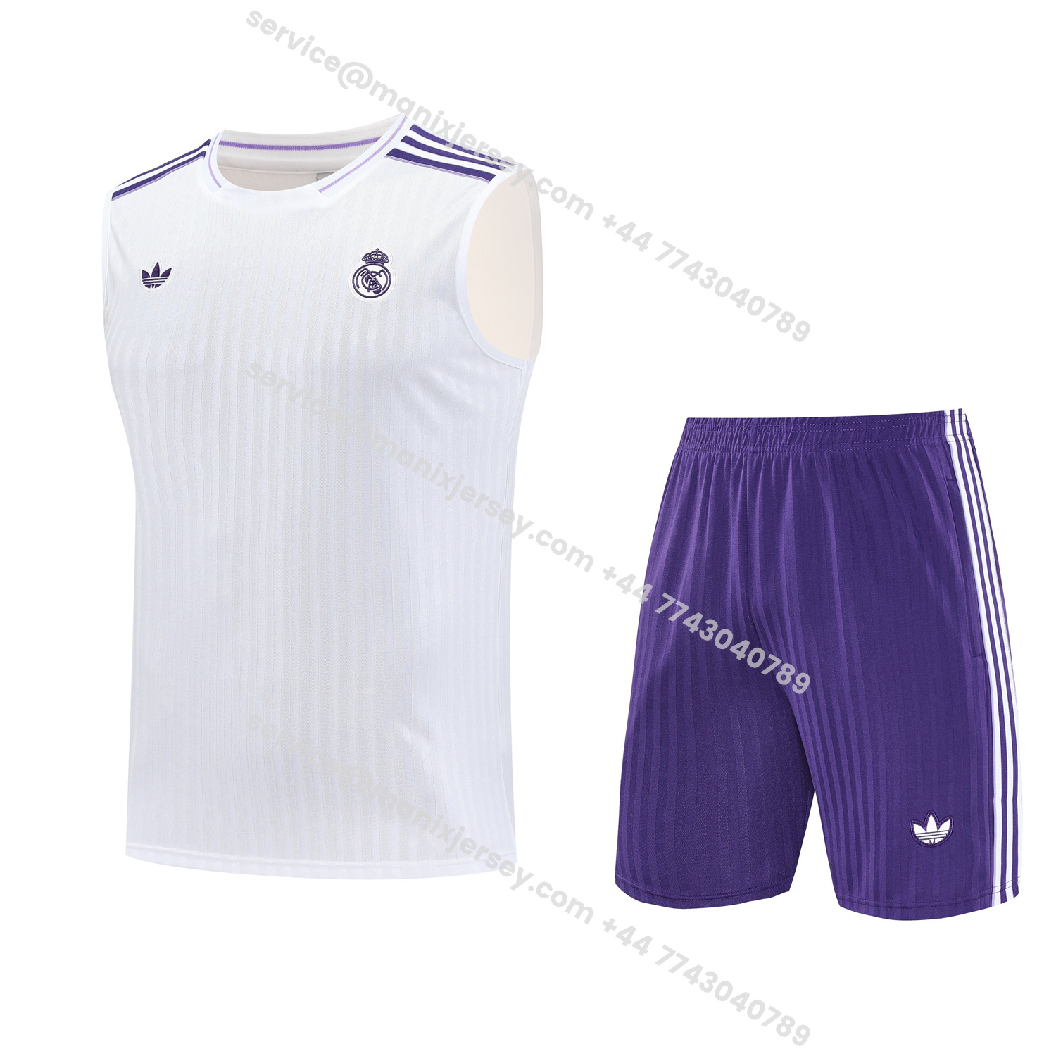 ManixJersey.com | Real Madrid 25-26 Vest Training Set - Pure White Vest & Purple Shorts -Customize Name, Number and Patch | Worldwide Shipping