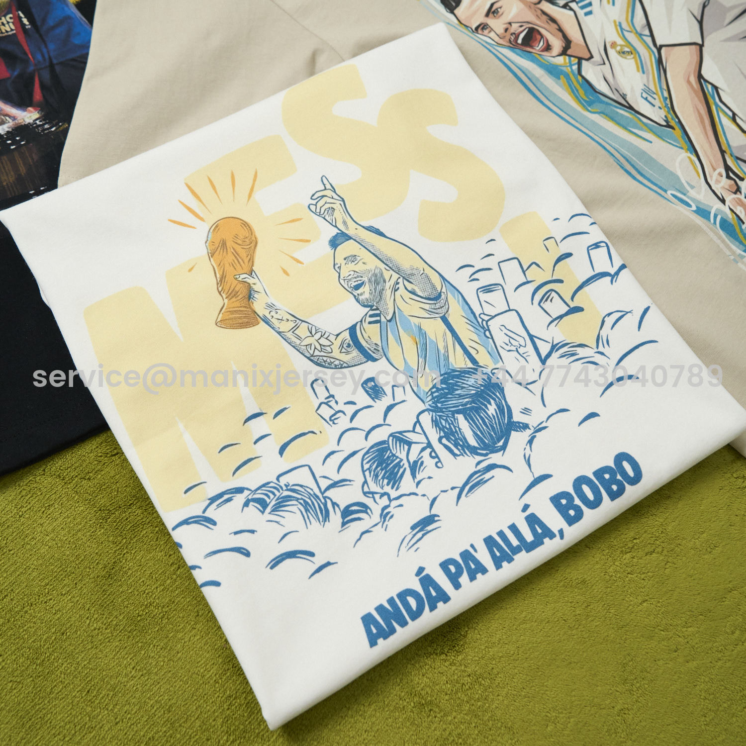 ManixJersey.com | Argentina Messi World Cup Anda Pa Alla Bobo Unisex Pure Cotton T-shirt -Customize Name, Number and Patch | Worldwide Shipping