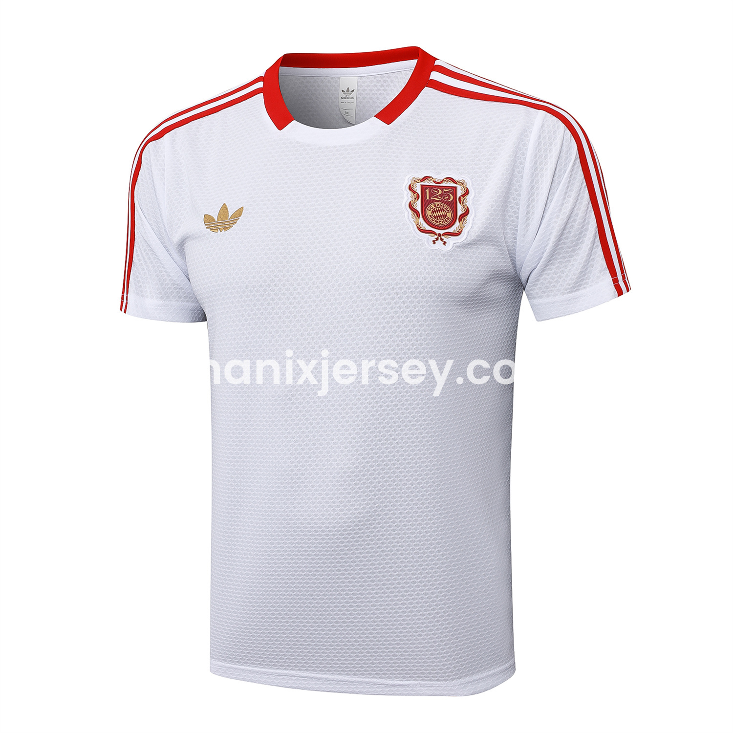 ManixJersey.com | Bayern Munich 2025 125th Anniversary Short-Sleeve Training Set - White Top and Shorts -Customize Name, Number and Patch | Worldwide Shipping
