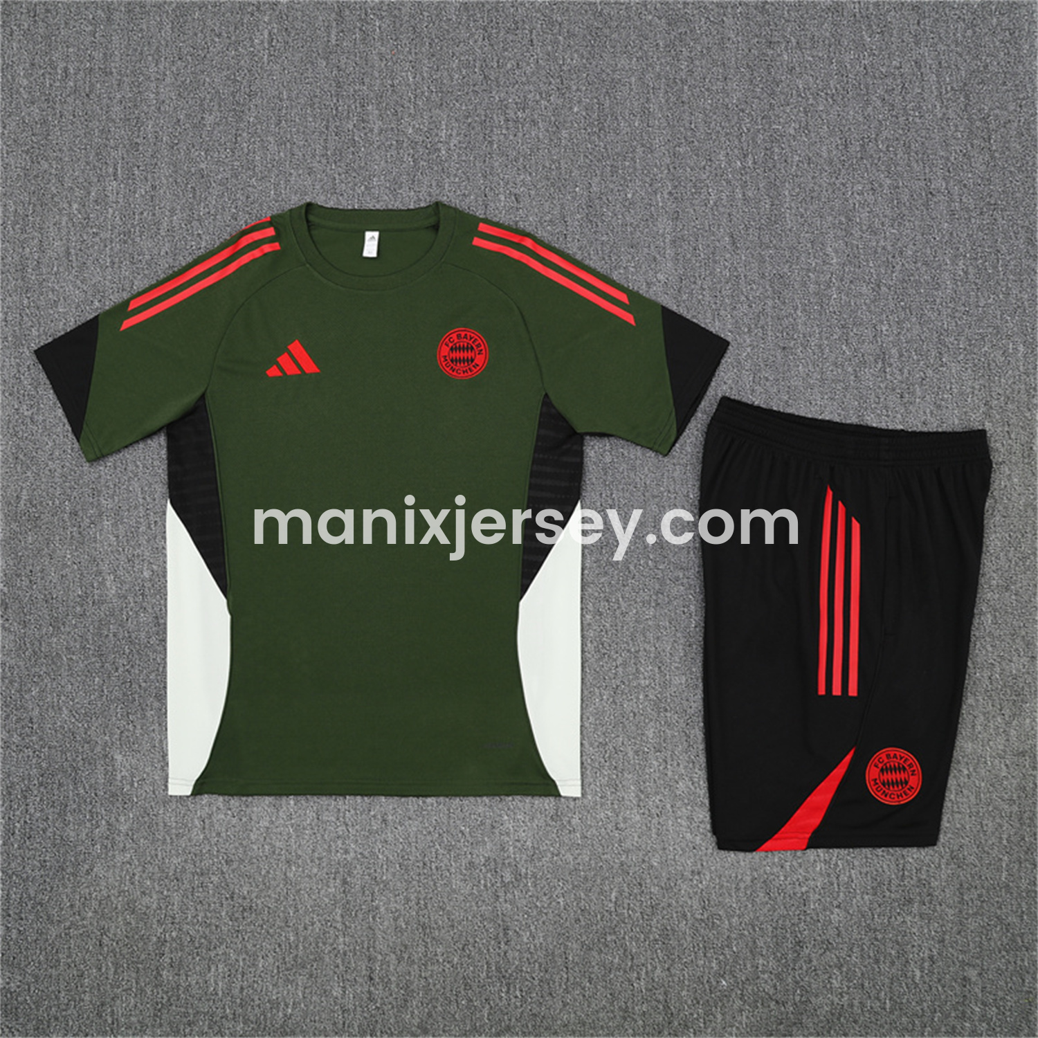 ManixJersey.com | Bayern Munich 25-26 Kids Short-Sleeve Training Set - Green Top & Black shorts -Customize Name, Number and Patch | Worldwide Shipping