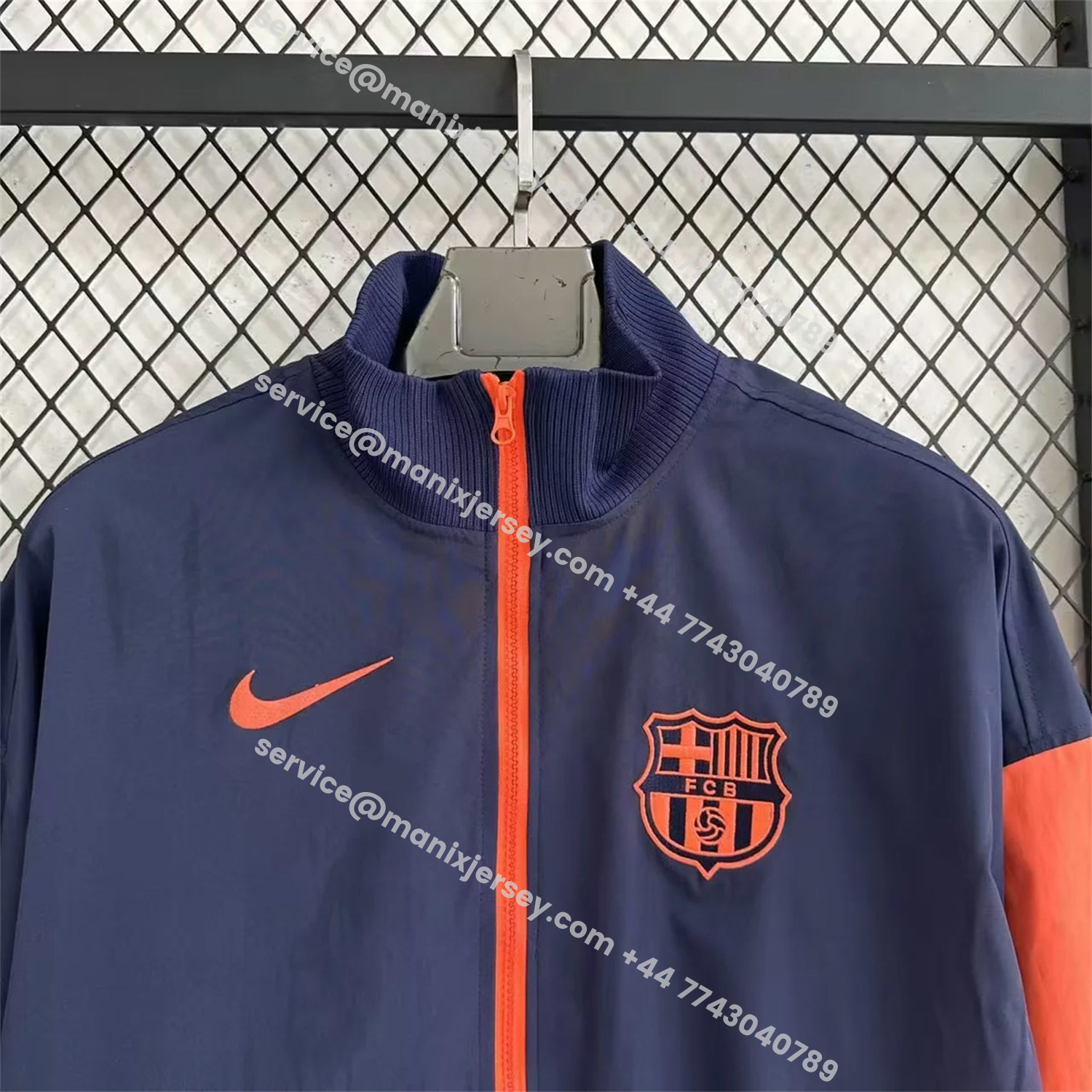 ManixJersey.com | Barcelona 25-26 Windbreaker Jacket - Dark Blue And Orange -Customize Name, Number and Patch | Worldwide Shipping
