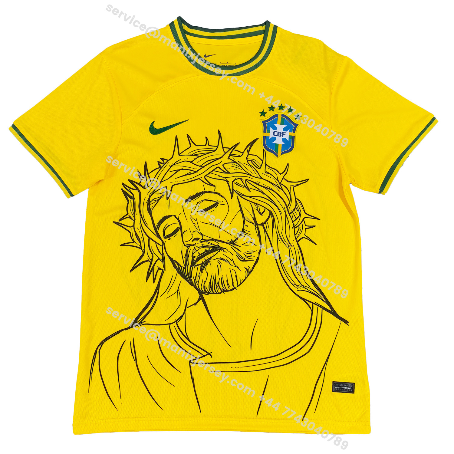 ManixJersey.com | Brazil 25-26 Jesus And Angel Cross Yellow Jersey - Fans Version -Customize Name, Number and Patch | Worldwide Shipping
