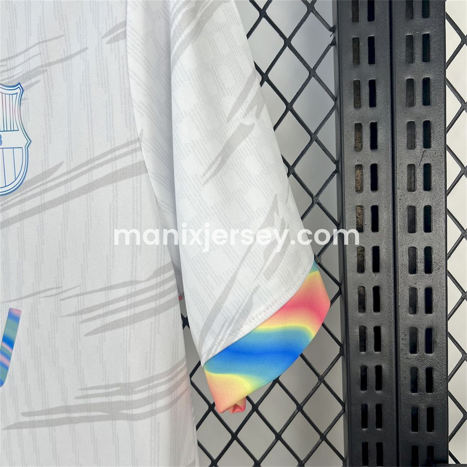 ManixJersey.com | Barcelona 25-26 Colored Cuffs White Jersey - Fans Version -Customize Name, Number and Patch | Worldwide Shipping