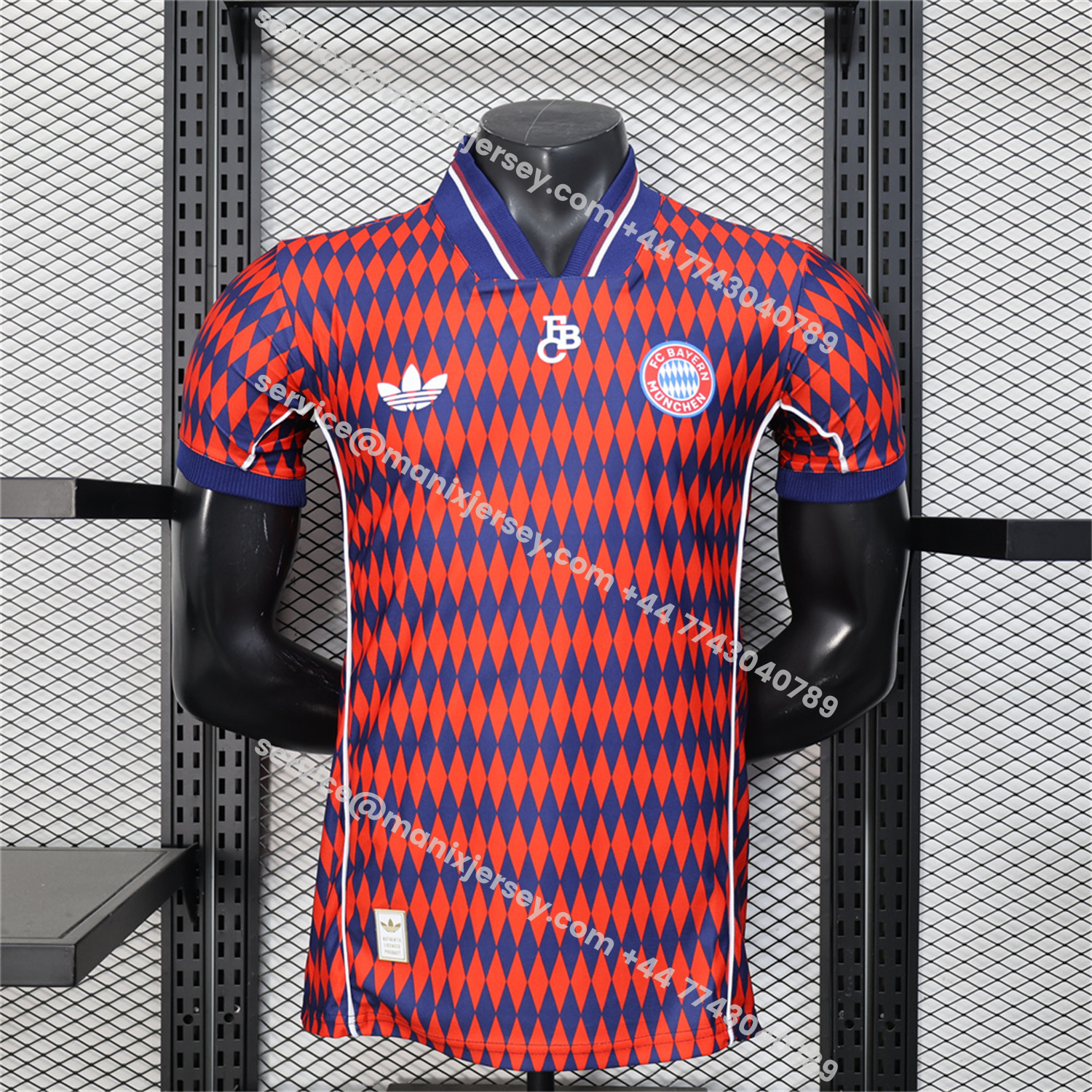 ManixJersey.com | Bayern Munich 25-26 Trefoil Retro Style Red And Deep Blue Jersey - Player Version -Customize Name, Number and Patch | Worldwide Shipping