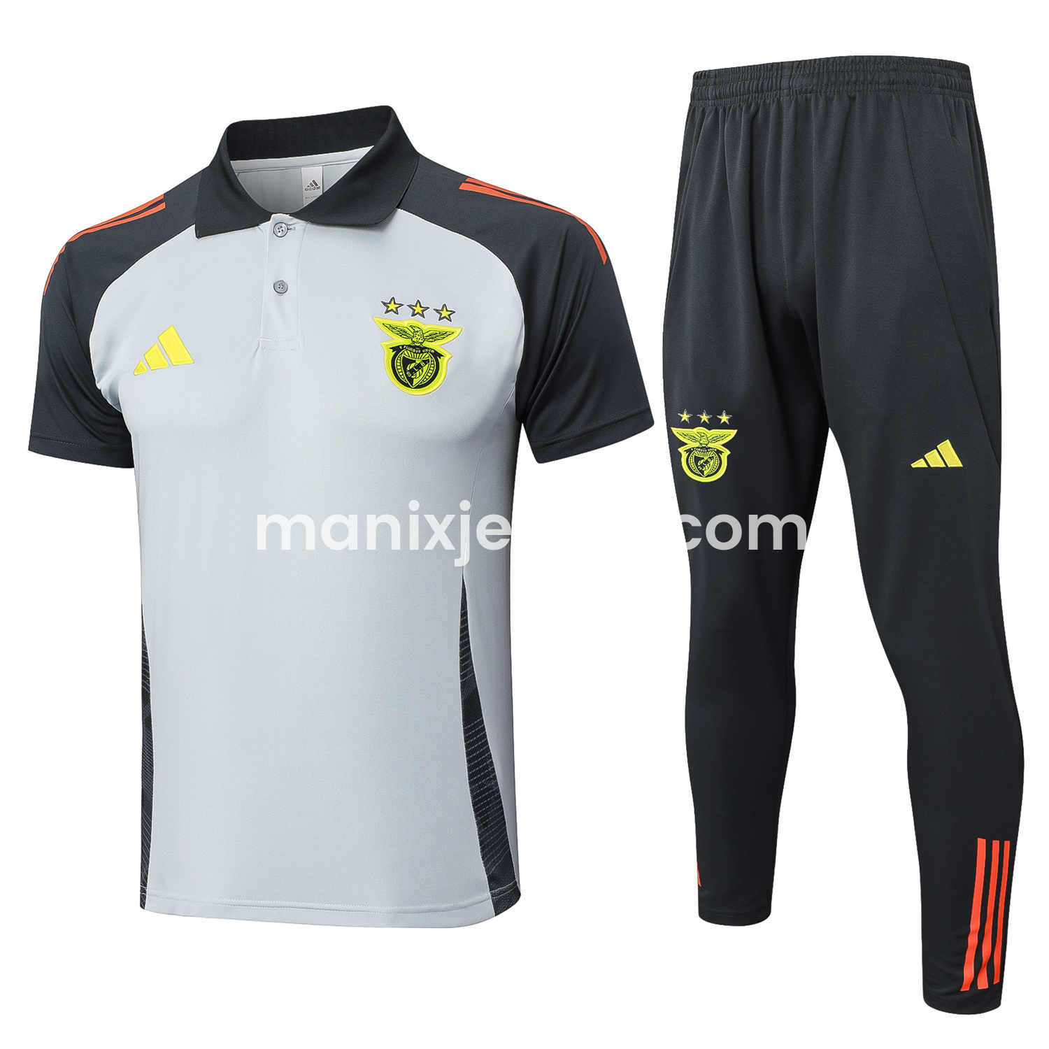 ManixJersey.com | Benfica 25-26 POLO Short-Sleeve Training Set - Grey Top and Deep Grey Pants -Customize Name, Number and Patch | Worldwide Shipping