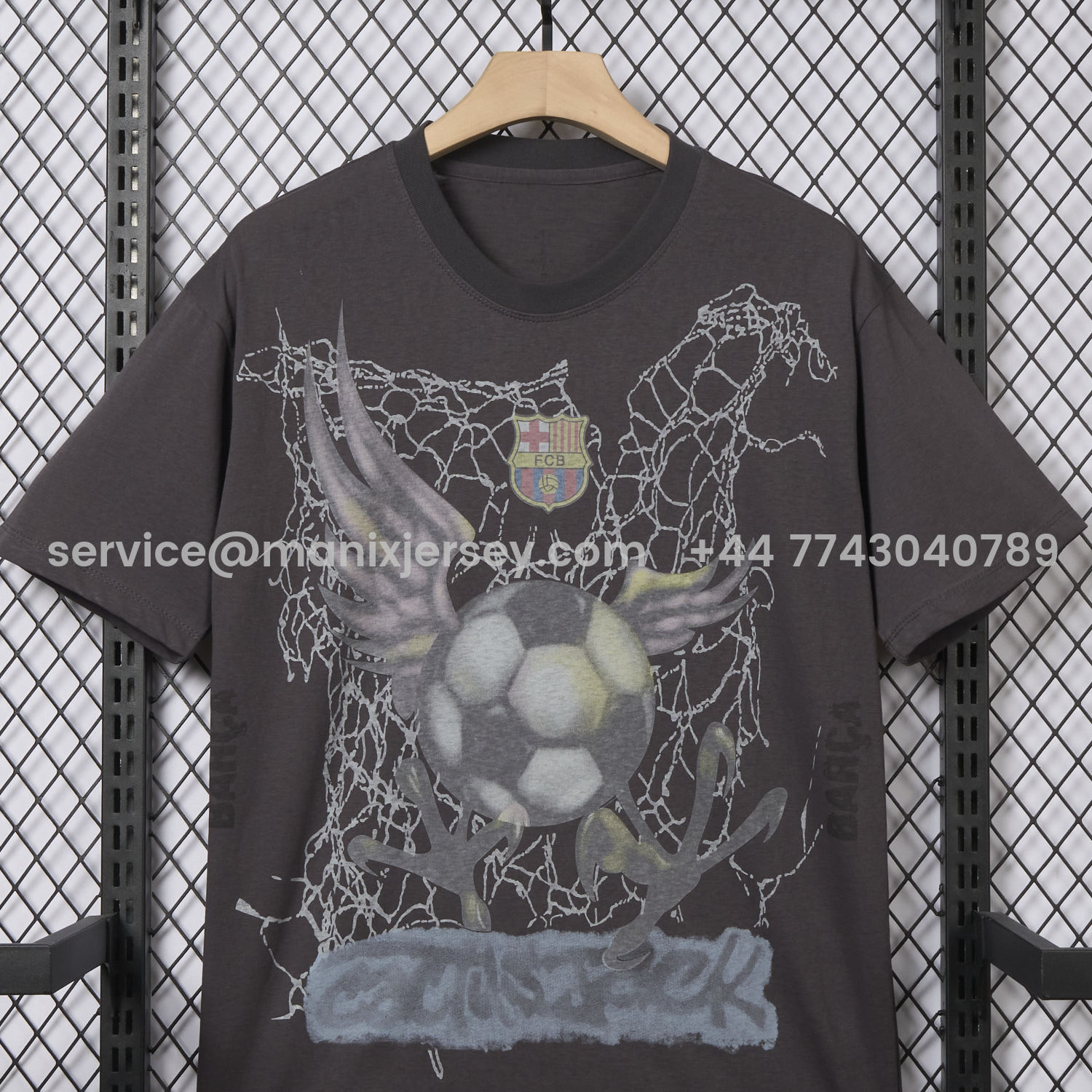 ManixJersey.com | Barcelona x Travis Scott 24-25 Football Eagle Pattern Dark Grey T-shirt -Customize Name, Number and Patch | Worldwide Shipping