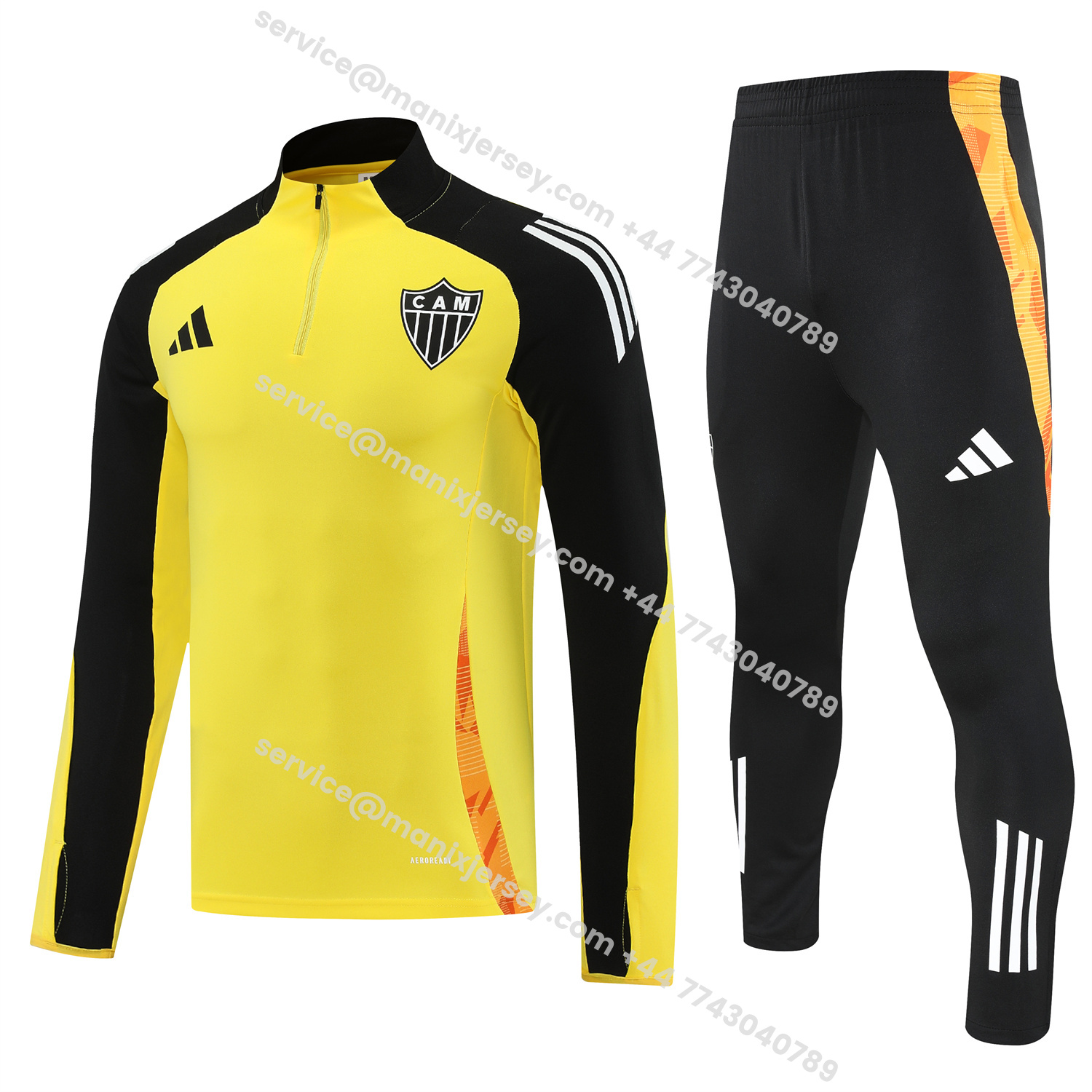 ManixJersey.com | Atletico Mineiro 25-26 Long Sleeve Training Set - Yellow Top & Black Pants -Customize Name, Number and Patch | Worldwide Shipping