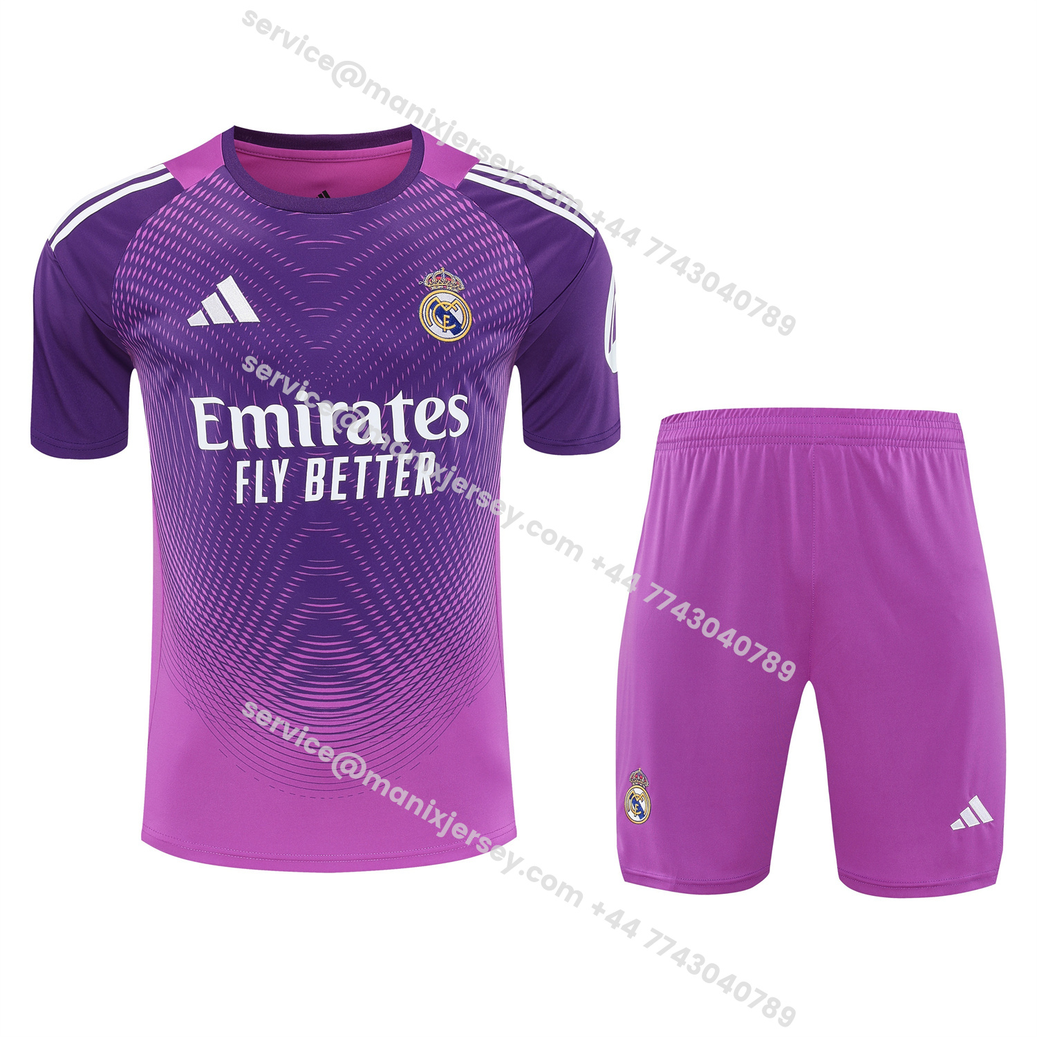 ManixJersey.com | Real Madrid 25-26 Short-Sleeve Training Set - Purple Top & Purple Shorts -Customize Name, Number and Patch | Worldwide Shipping