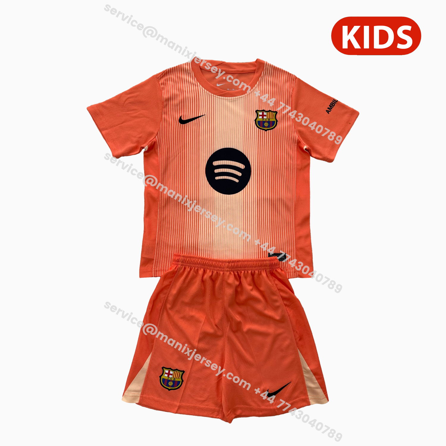 ManixJersey.com | Barcelona 25-26 Orange Goalkeeper Kids Kit -Customize Name, Number and Patch | Worldwide Shipping