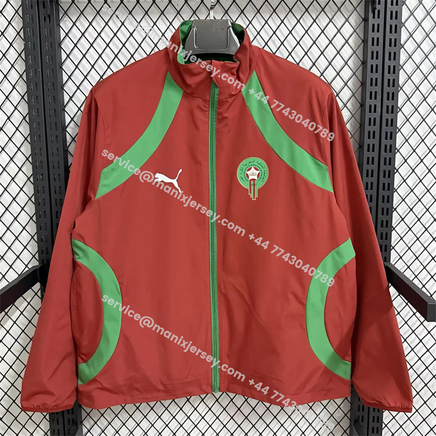 ManixJersey.com | Morocco 2026 Pre-Match Double Sided Reversible Windbreaker - Red -Customize Name, Number and Patch | Worldwide Shipping