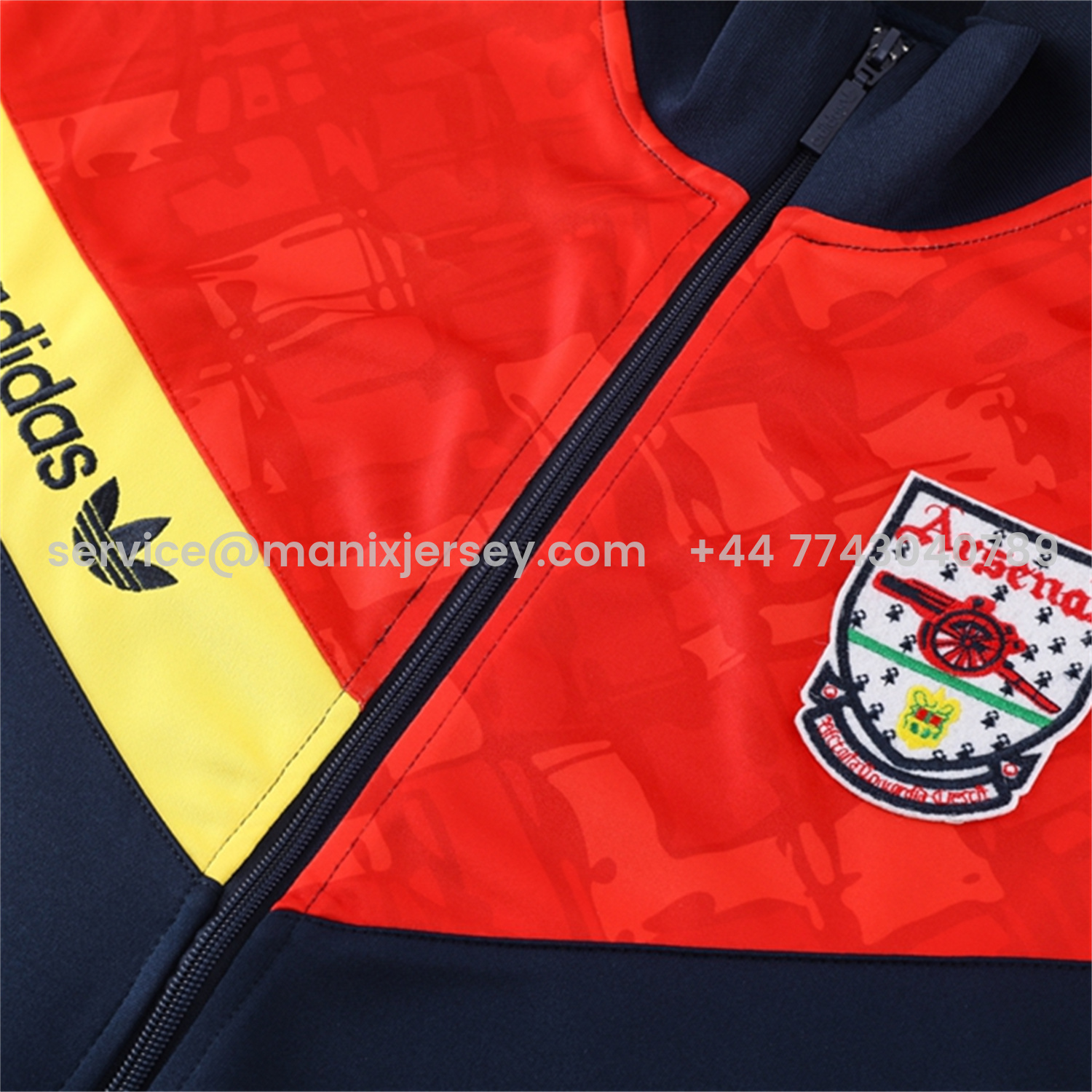 ManixJersey.com | Arsenal 25-26 Jacket Training Tracksuit - Red Blue Throwback Jackets & Blue Pants -Customize Name, Number and Patch | Worldwide Shipping