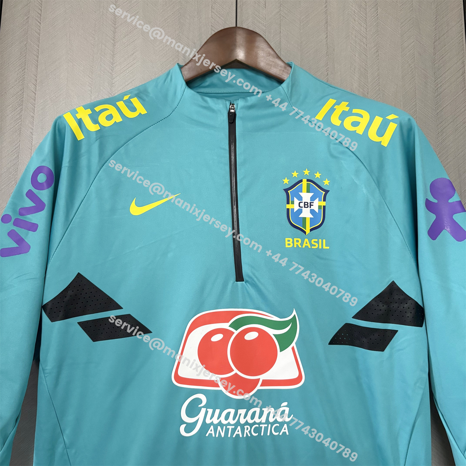 ManixJersey.com | Retro Brazil 2022 Pre-Match Cyan Windbreaker -Customize Name, Number and Patch | Worldwide Shipping