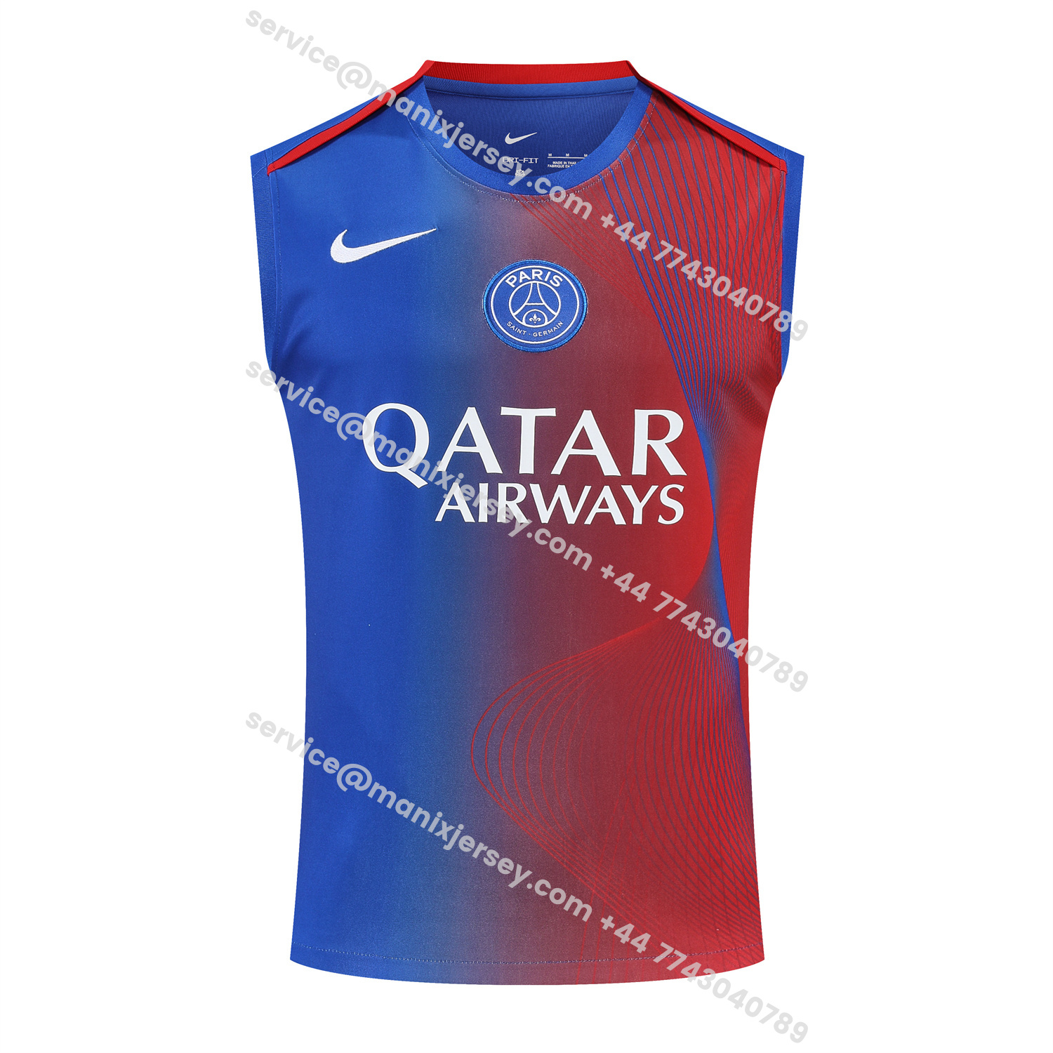 ManixJersey.com | Paris Saint-Germain PSG 25-26 Vest Training Set - Red And Blue Lines Vest & Blue Shorts -Customize Name, Number and Patch | Worldwide Shipping